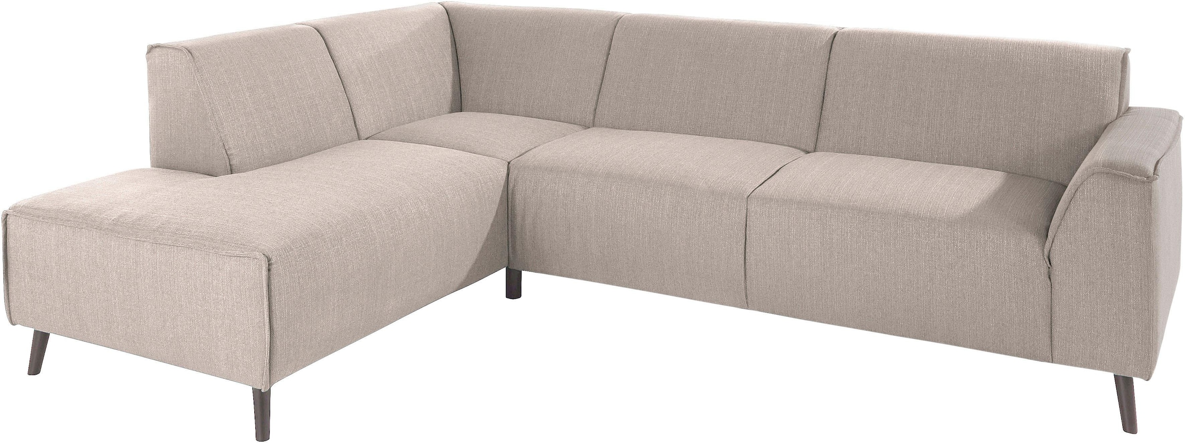DOMO collection Ecksofa "Amora, inkl. Federkern für mehr Sitzkomfort, Breite 263cm, L-Form" Komfortsitzhöhe 47 cm, Fußhöhe passend für gängige Saugroboter