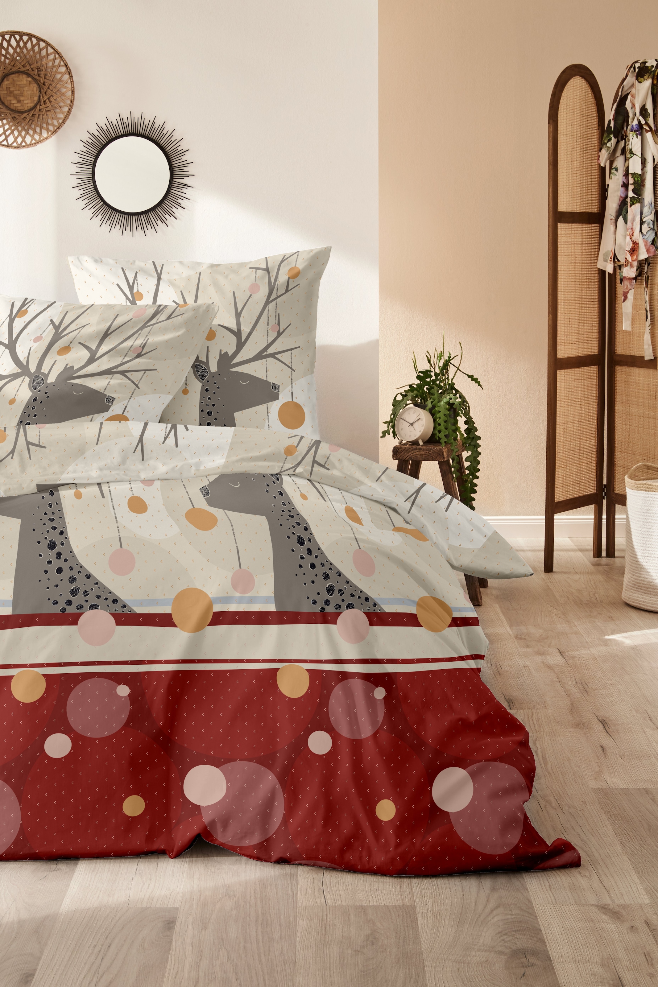 Primera Bettwäsche »Feinbiber-Bettwäsche Rudolph« 2 Stk. tlg. mit niedlichem Rentier-Motiv