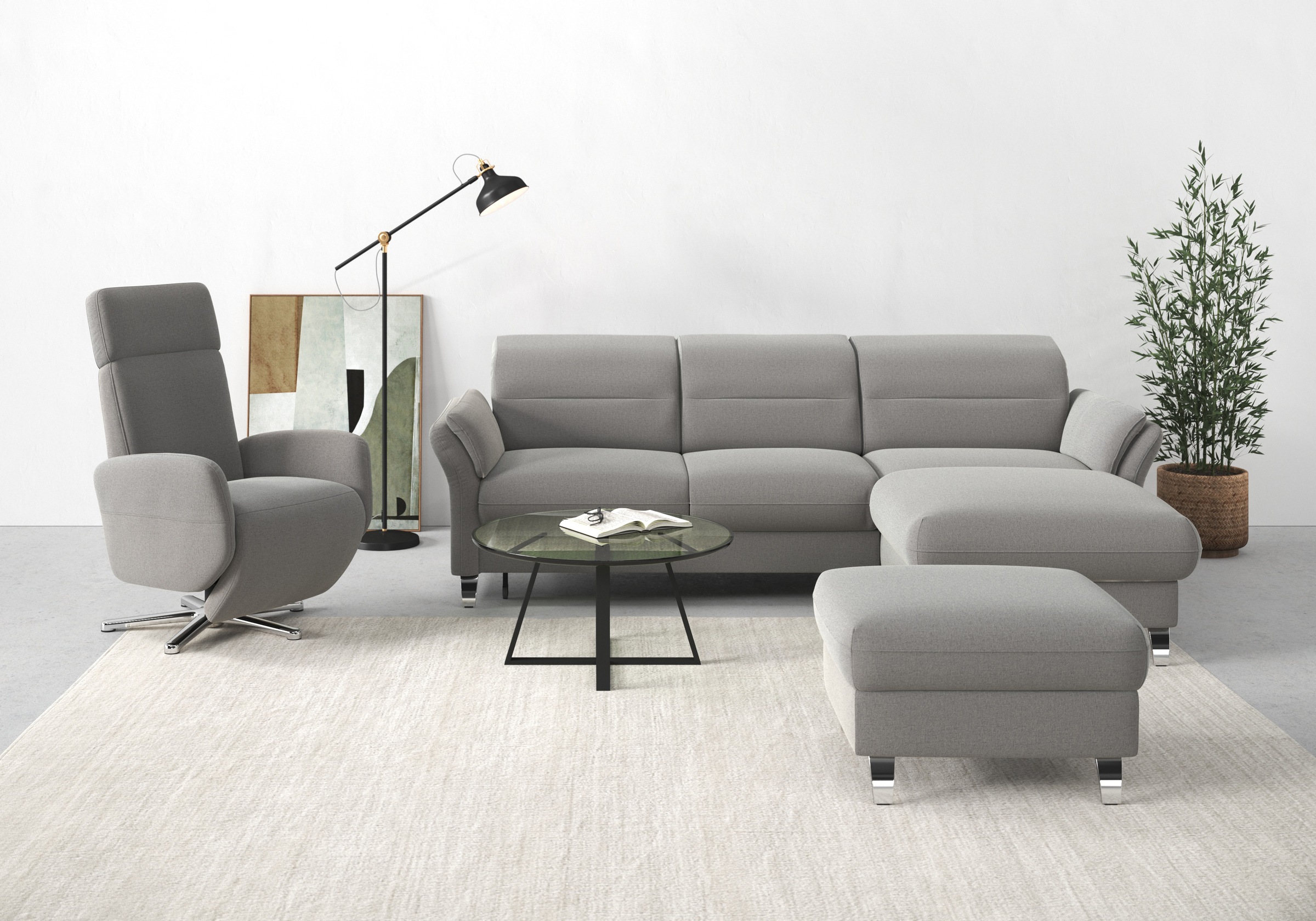 sit&more Ecksofa "Grenoble L-Form mit Federkern" wahlweise mit Schlaffunktion, Bettkasten, Arm- und Kopfteilverstellung