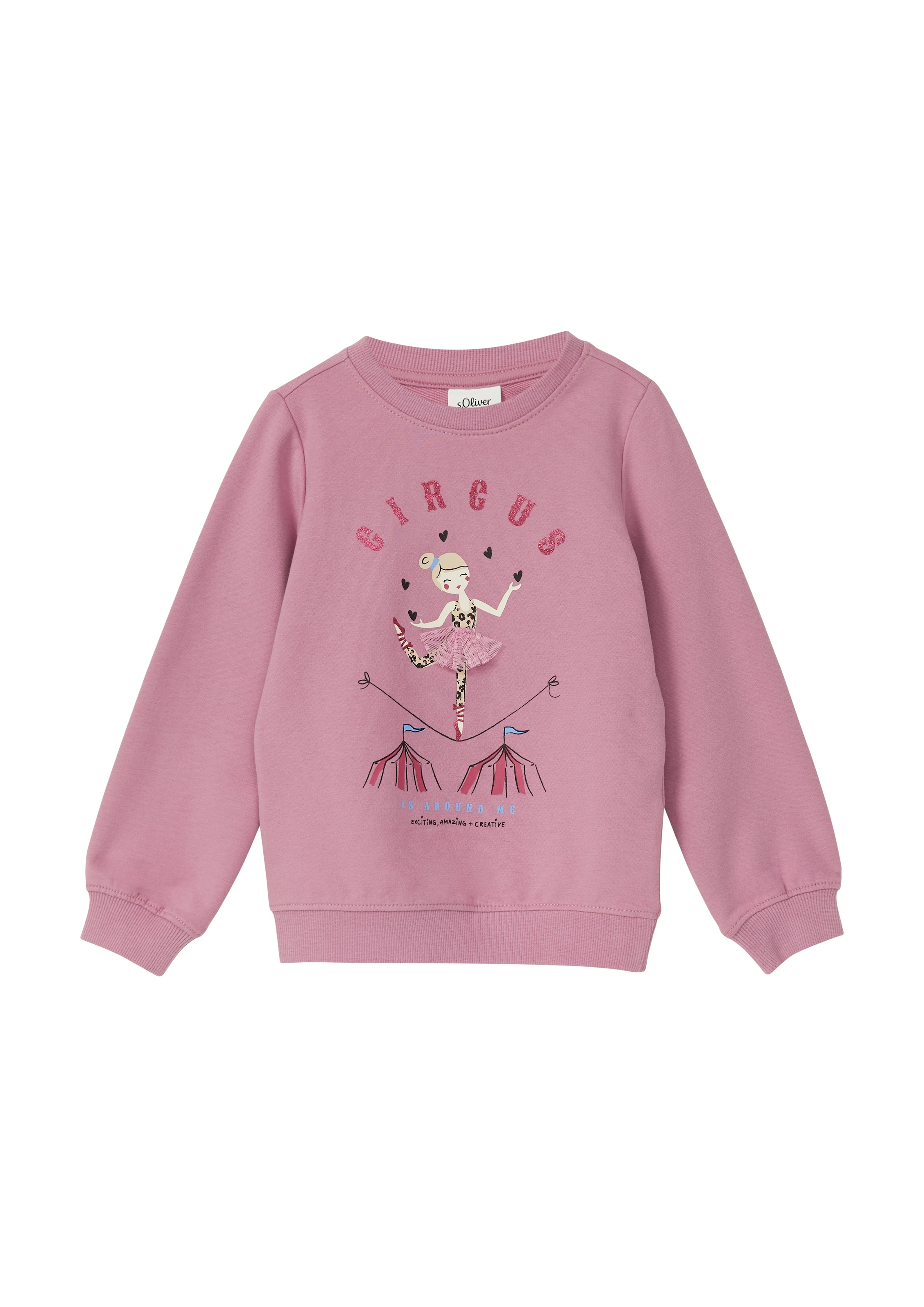S.OLIVER JUNIOR Mädchen Sweatshirt, rosa, Gr. 92, bedruckt, Sweatware, Obermaterial: 95% Baumwolle, 5% Elasthan, Sweatshirts, Regular Fit mit
