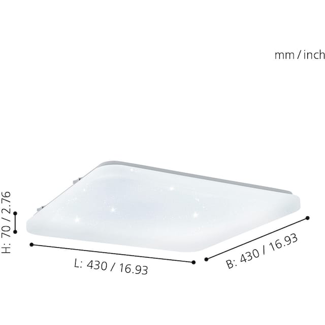 EGLO LED Deckenleuchte »FRANIA-S«, LED-Board, Warmweiß, weiß / L43 x H7 x  B33 cm / inkl. 1 x LED-Platine (je 33W, 3600lm, 3000K) / Deckenlampe -  Sternenhimmel - Lampe - Schlafzimmerlampe - Kinderzimmerlampe -  Kinderzimmer - Schlafzimmer | BAUR