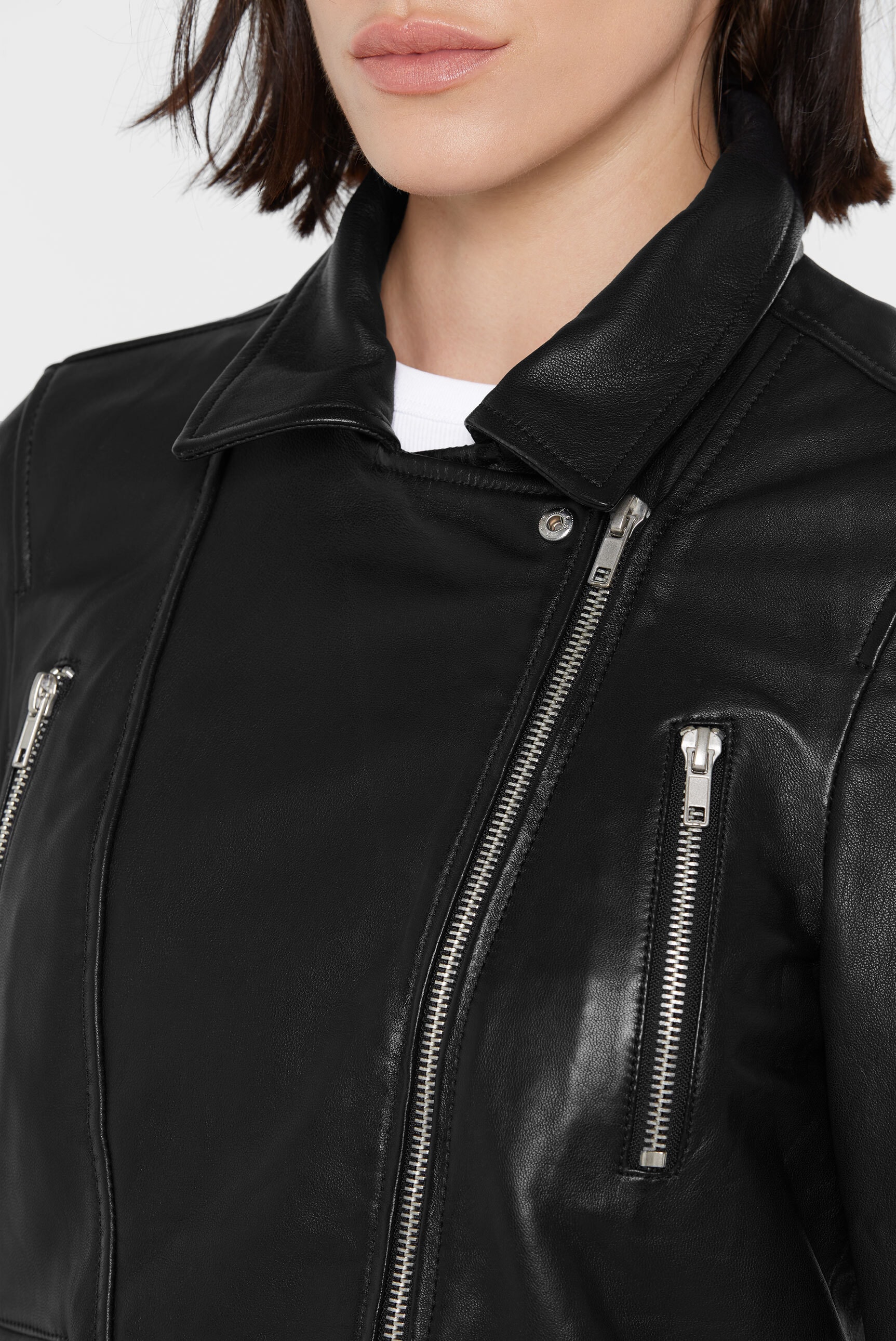 SENSES.THE LABEL Lederjacke, ohne Kapuze, mit Zipper am Ärmelende