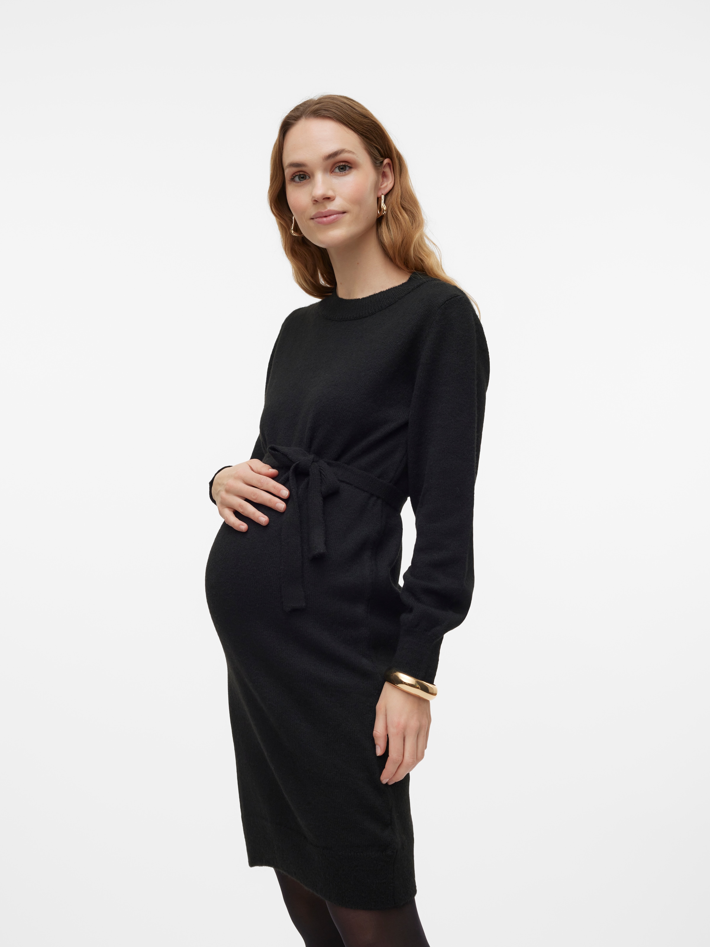 Mamalicious Umstandskleid "MLNEWANNE L/S ABK KNIT DRESS A. NOOS" Regular Fit, mit Rundhalsausschnitt, kurz, Langarm