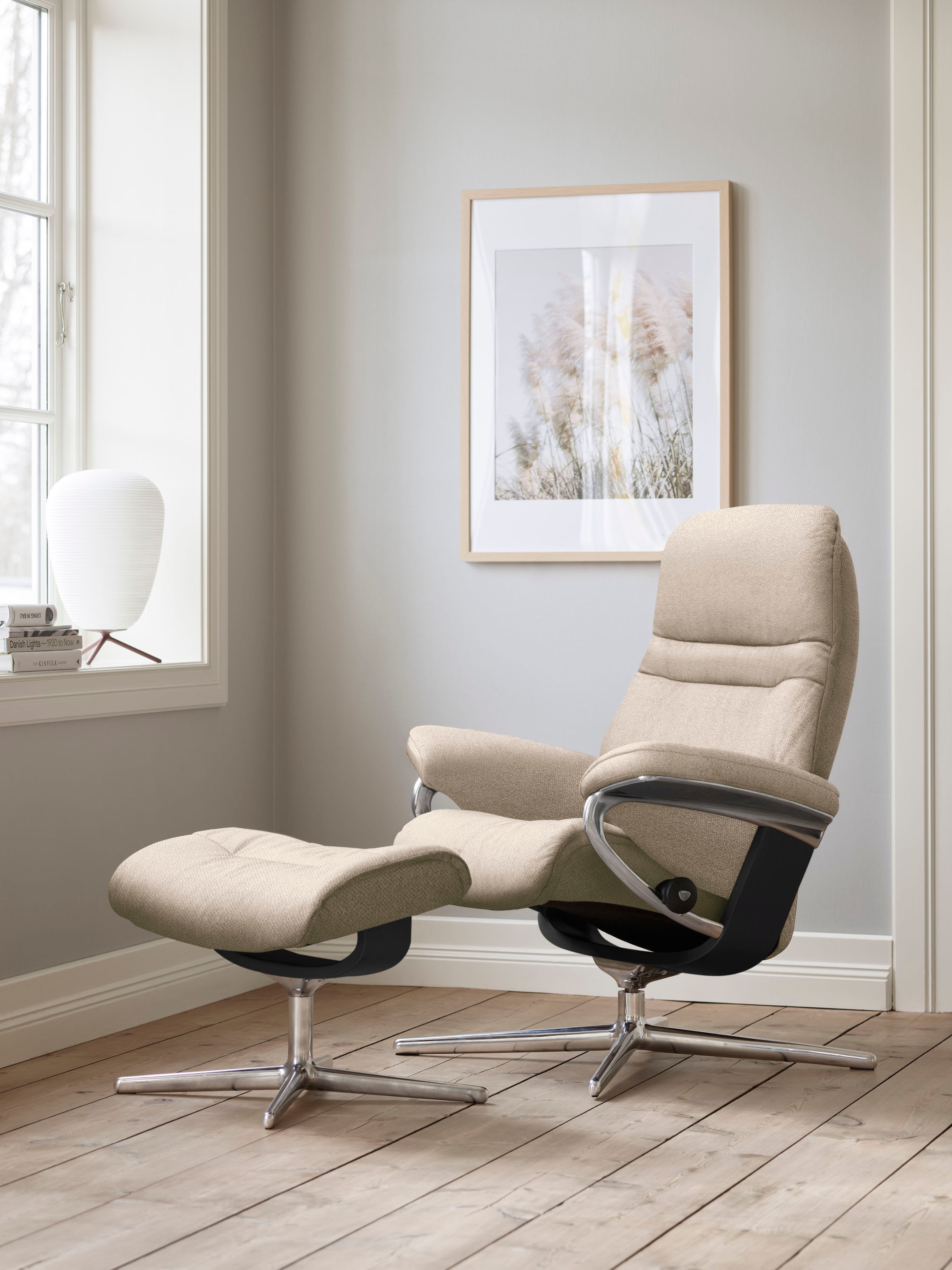 Stressless Fußhocker "Sunrise", mit Cross Base, Größe S, M & L, Holzakzent Schwarz