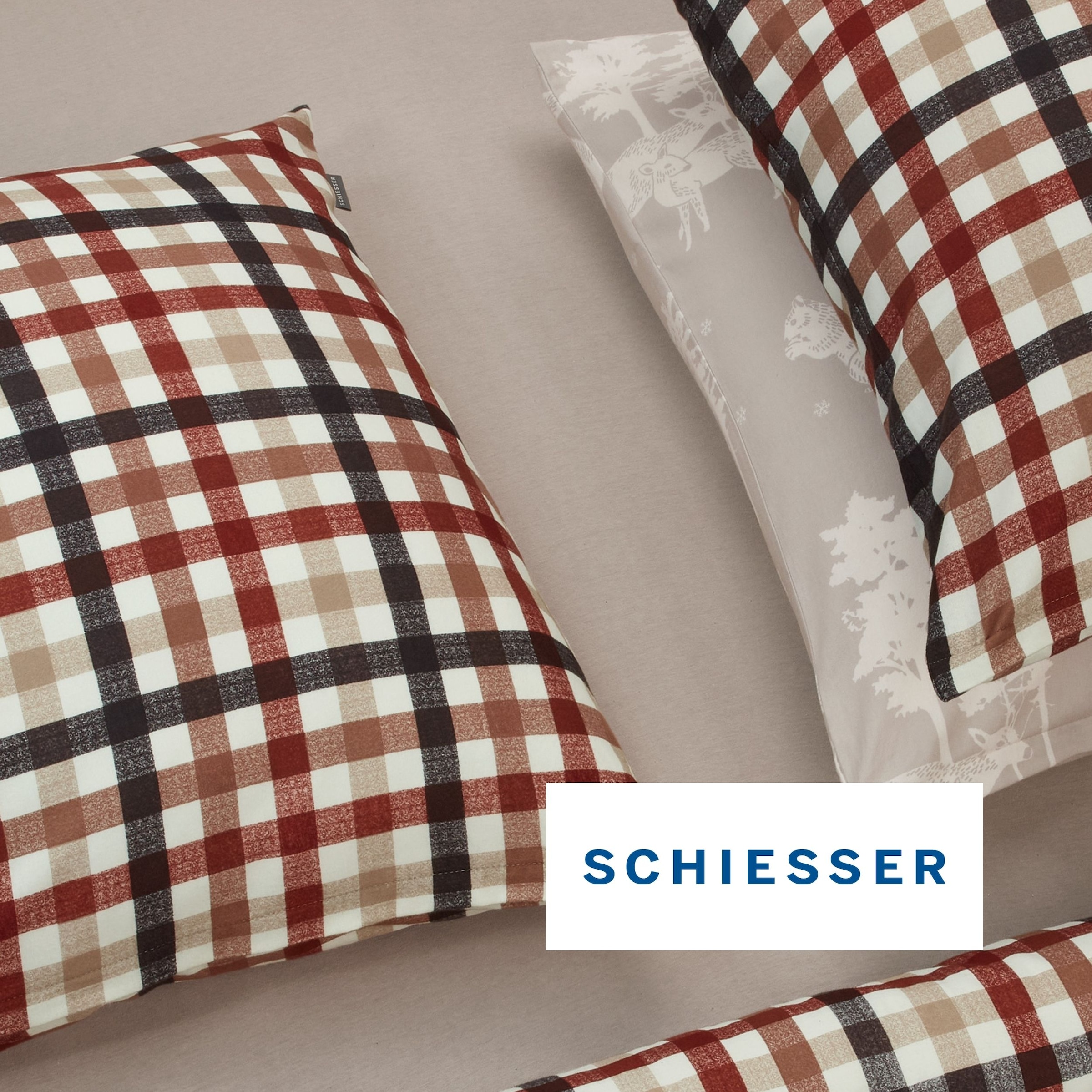 Schiesser Bettwäsche »James aus weichem Baumwoll-Feinbiber mit traditionellen Karos« 2 Stk. OEKO-TEX® MADE IN GREEN
