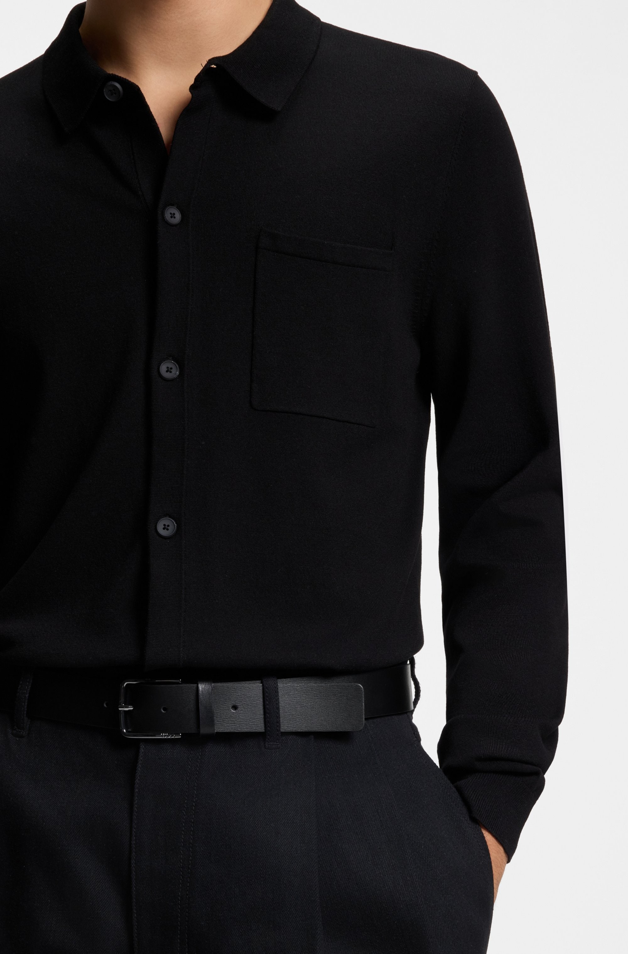 HUGO Ledergürtel »Gerik_Sz35« mit Logoprägung und kontrastfarbende Detailnaht