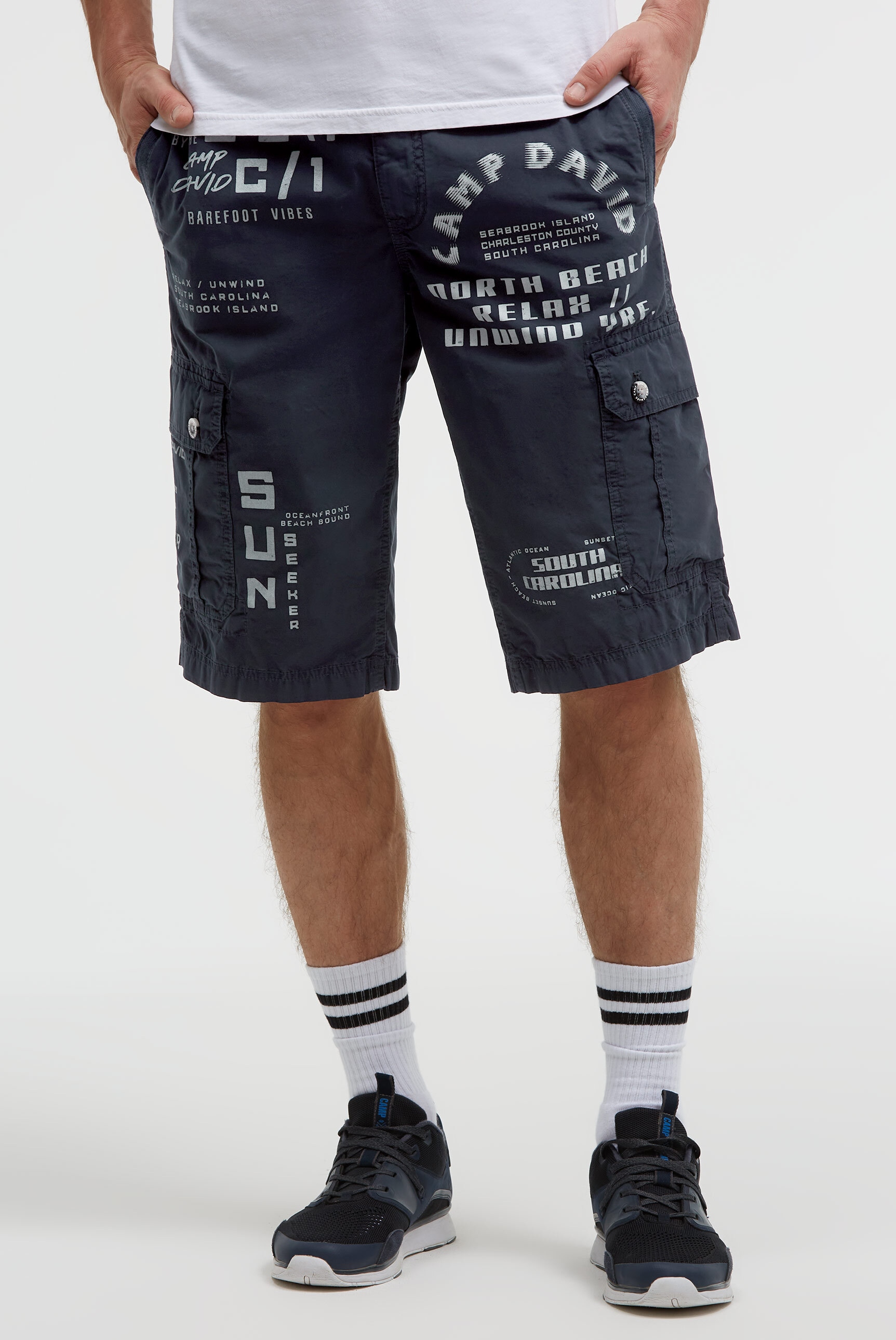 Shorts CAMP DAVID, Herren, Gr. 3XL, Normalgrößen, blau, Popeline, Material: 100% Baumwolle, bedruckt, regular fit knielang, Hosen Shorts, aus Baumwolle