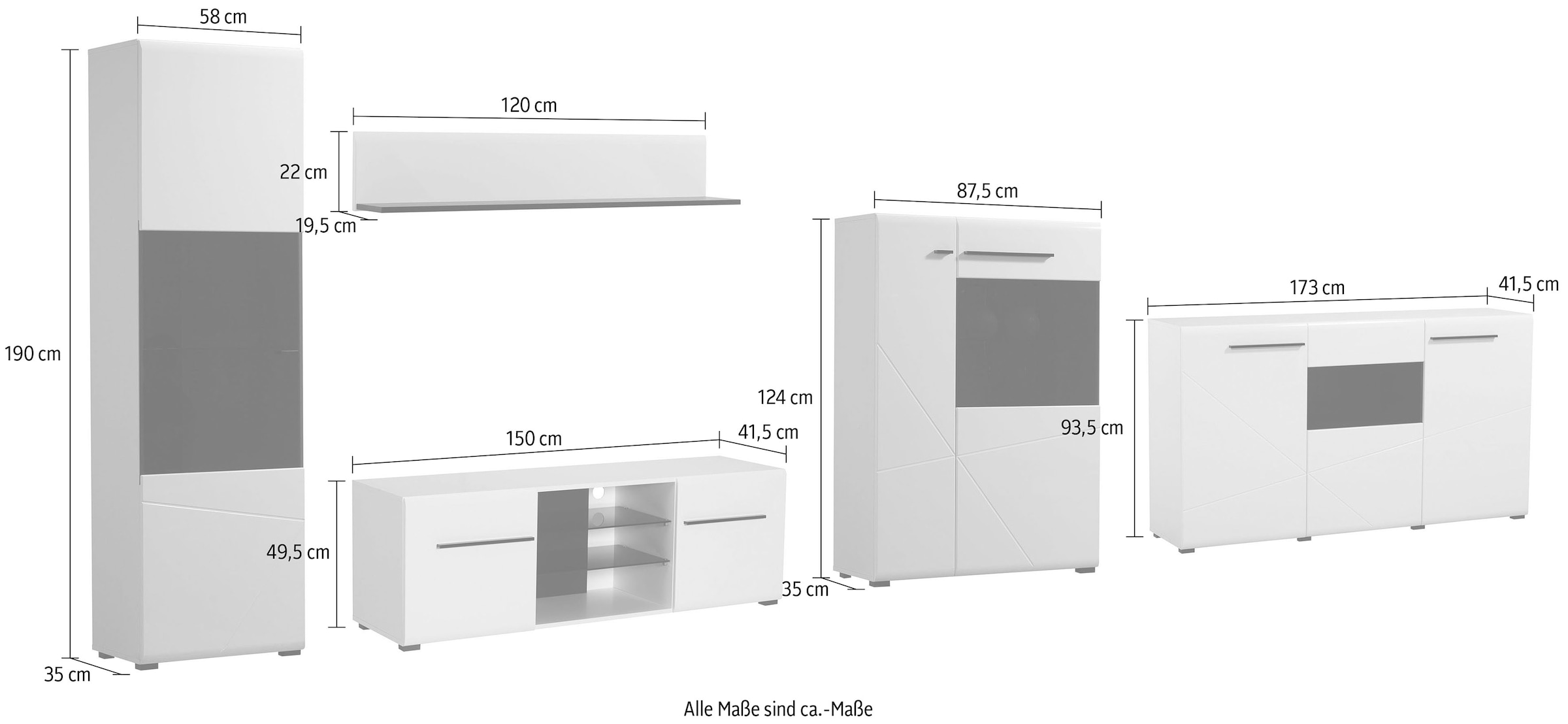 INOSIGN Wohnwand »Trentino«, (Set, 5 St.), inkl. Vitrine, Lowboard, Highboard, Wandregal und Kommode