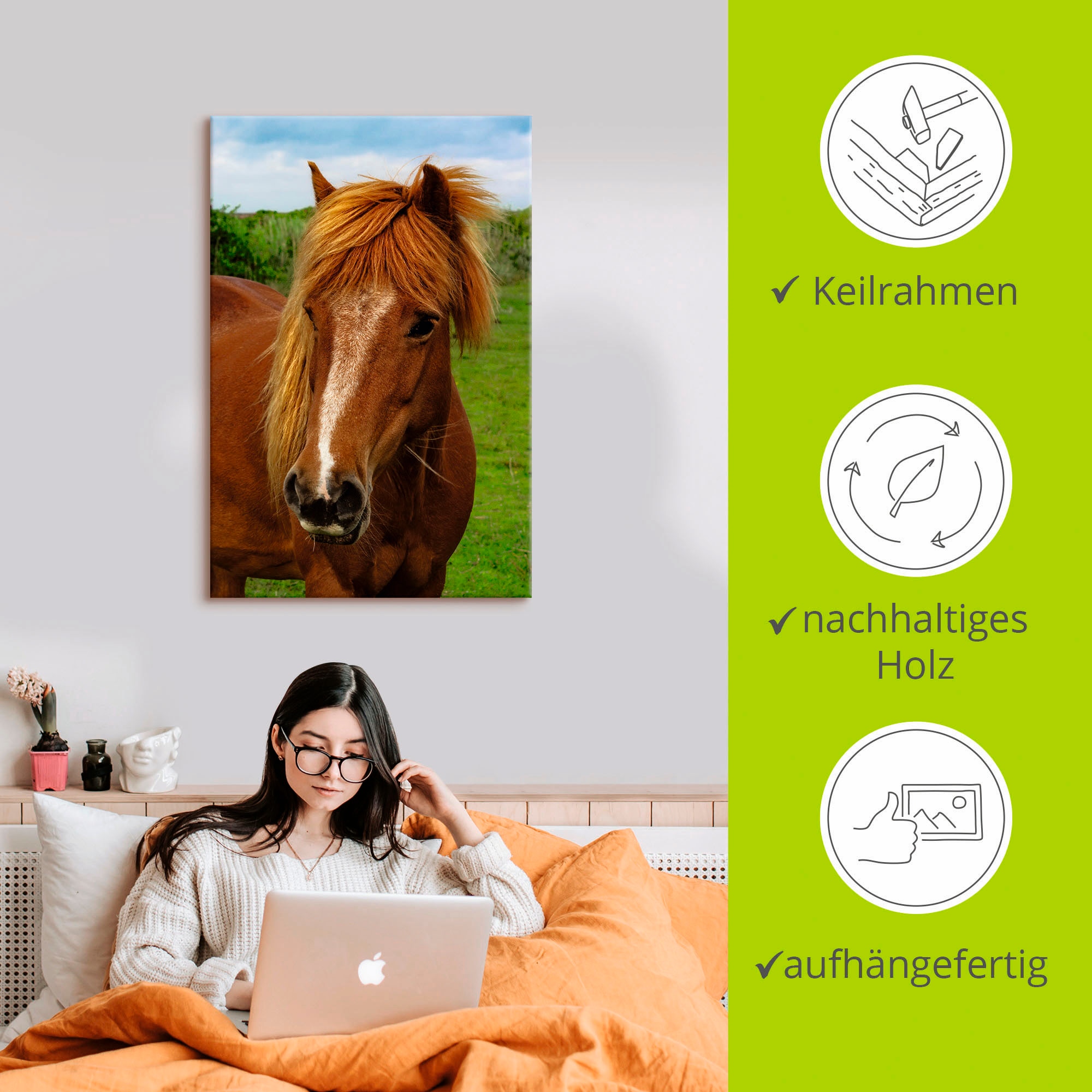Artland Leinwandbild »Hallo Pferd«, Haustiere, (1 St.), auf Keilrahmen gespannt