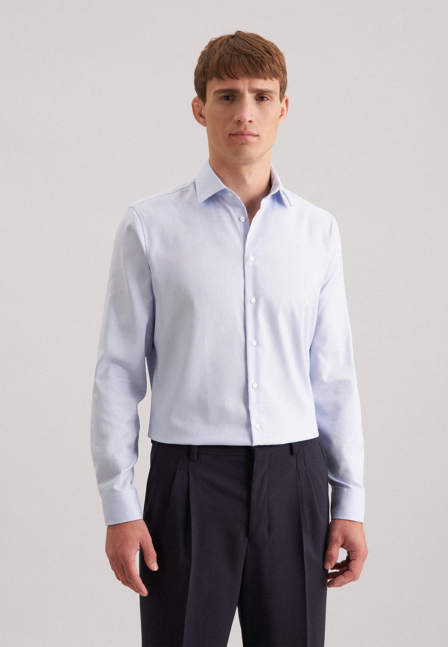 Businesshemd SEIDENSTICKER "Schwarze Rose", Herren, Gr. L (42), normale Ärmellängen, blau, 100% Baumwolle, unifarben, skinny fit, 2-Knopf-Manschette, Hemden, X-Slim 1/1 Kentkragen Uni