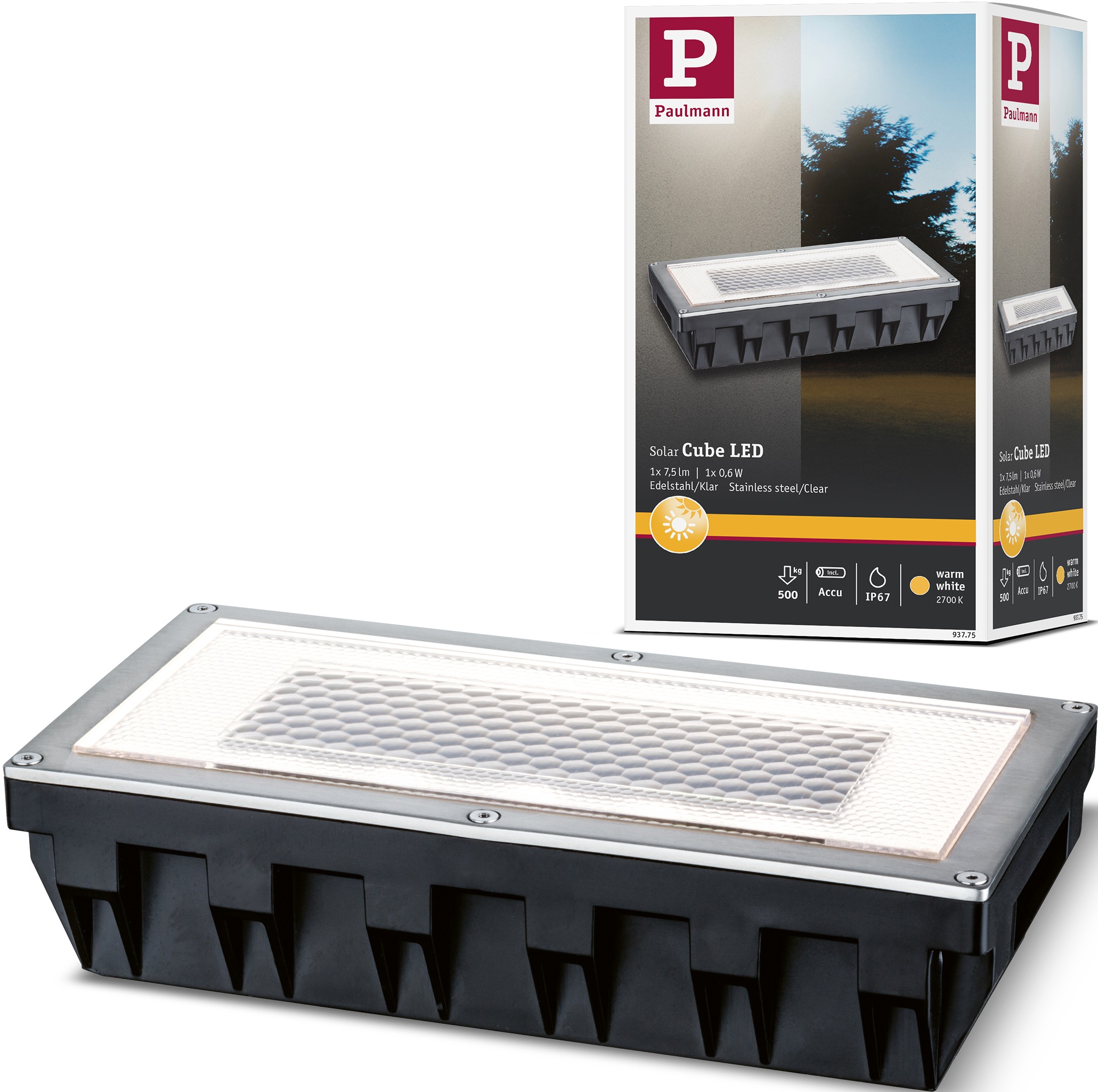 Paulmann LED Einbauleuchte "Box", 1 flammig-flammig, LED-Board, Bodeneinbauleuchten-Set, Solar, Edelstahl