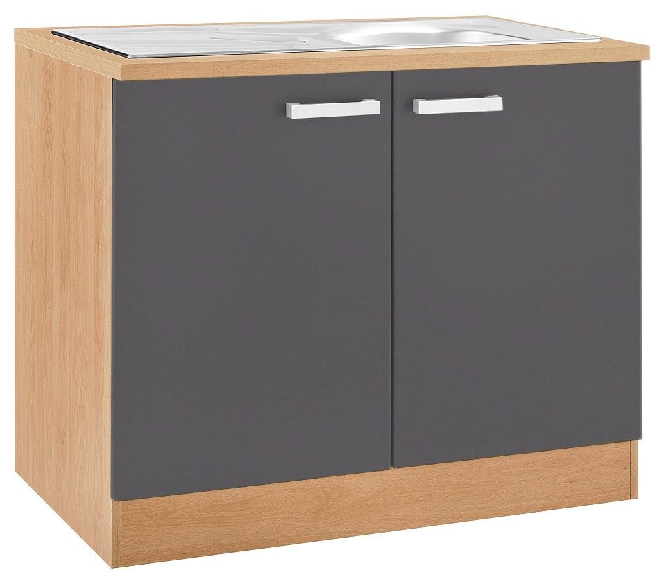 OPTIFIT Spülenschrank "Odense", 100 cm breit, mit 2 Türen, inkl. Einbauspüle aus Edelstahl