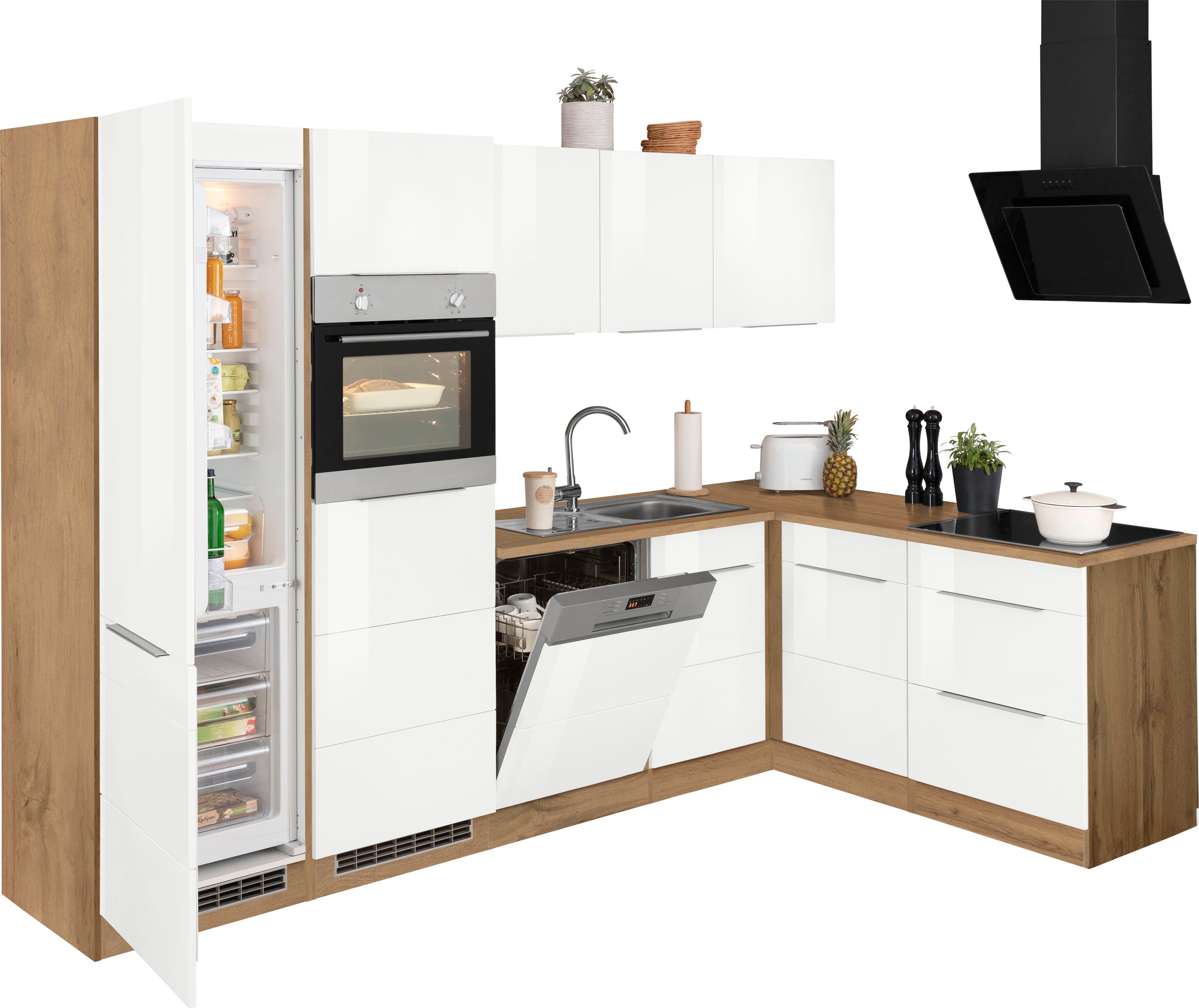 KOCHSTATION Winkelküche »KS-Brindisi Stellbreite 290/170 cm«, wahlweise mit E-Geräten und Induktion, mit MDF-Fronten