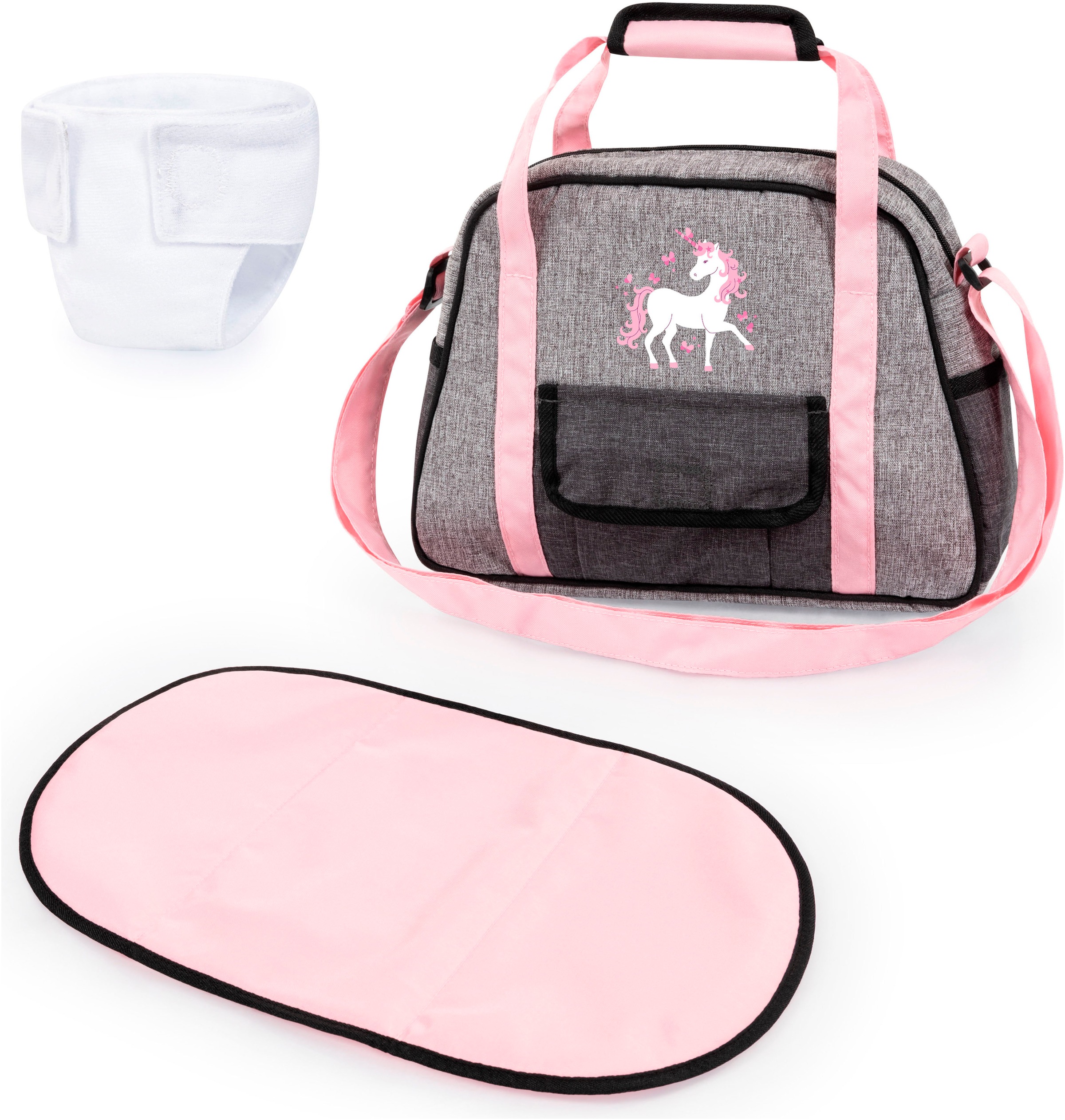 Bayer Puppen Wickeltasche »grau/rosa Einhorn«