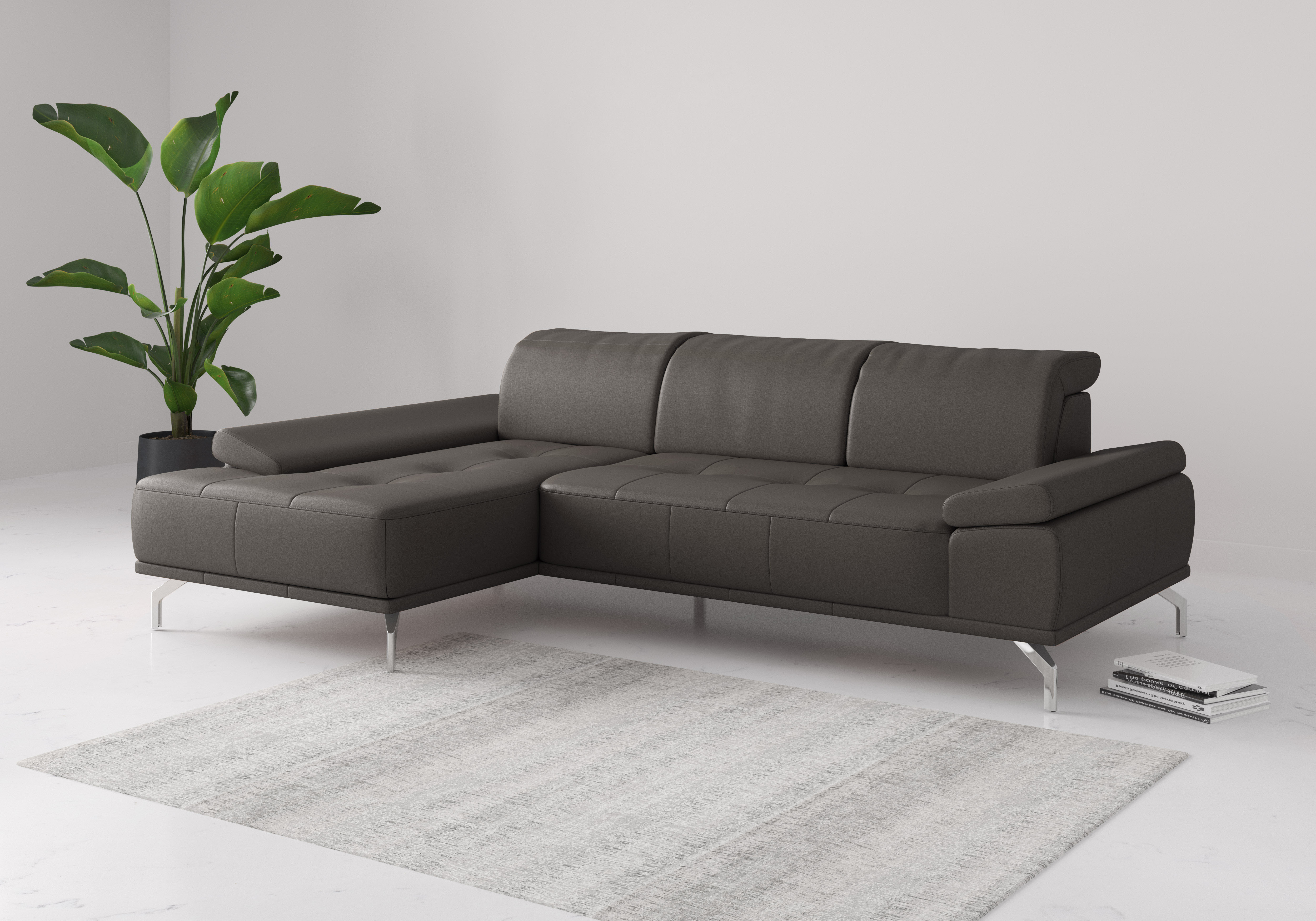 OTTO home Ecksofa "Caluna, L-Form, B:280cm, Federkern, in Stoff und Leder" Inkl.Sitztiefenverstellung, wahlweise mit Kopf- und Armteilverstellung