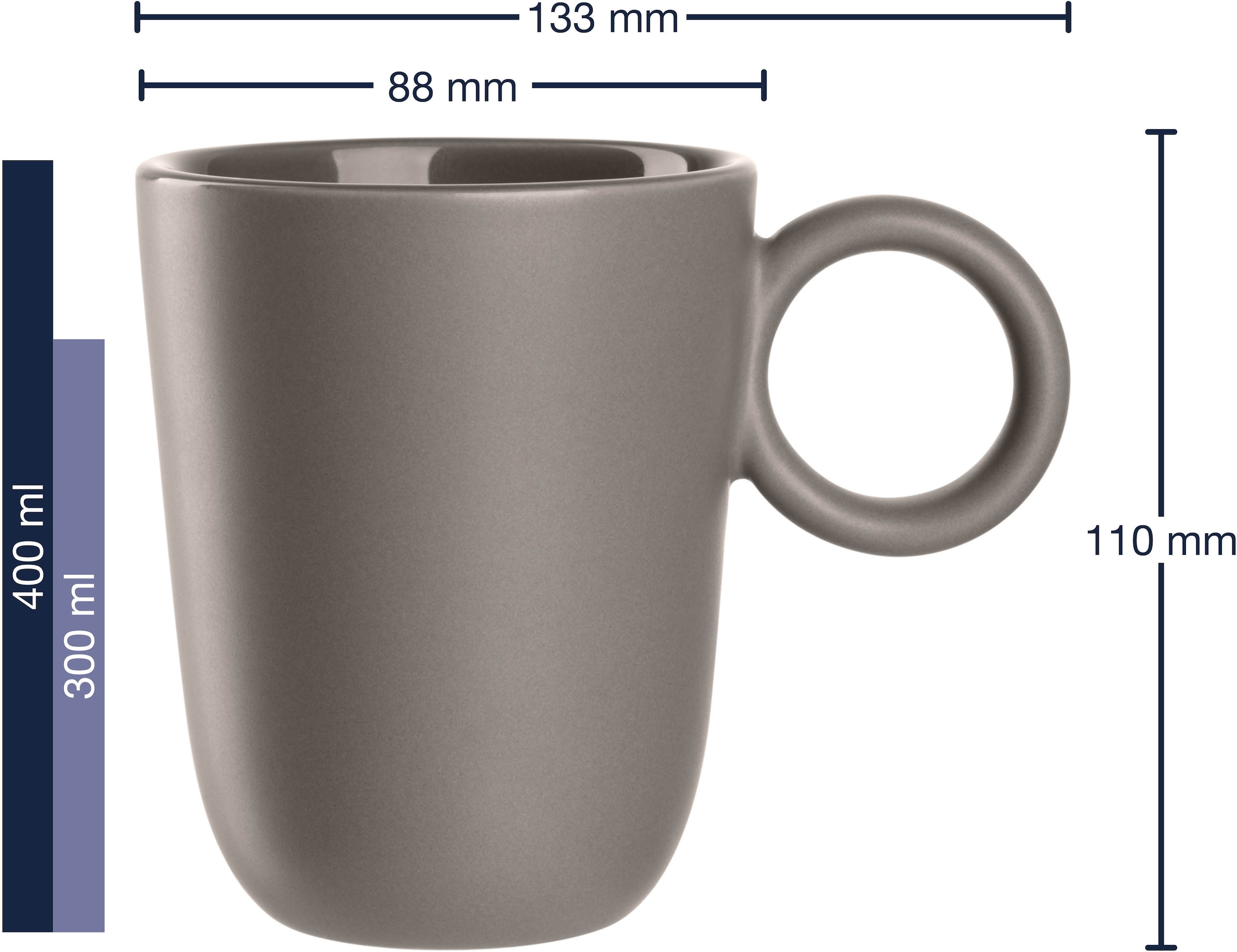 LEONARDO Tasse »Keramiktasse, ROMA, 6er-Set«, (Set, 6 tlg.), spülmaschinengeeignet