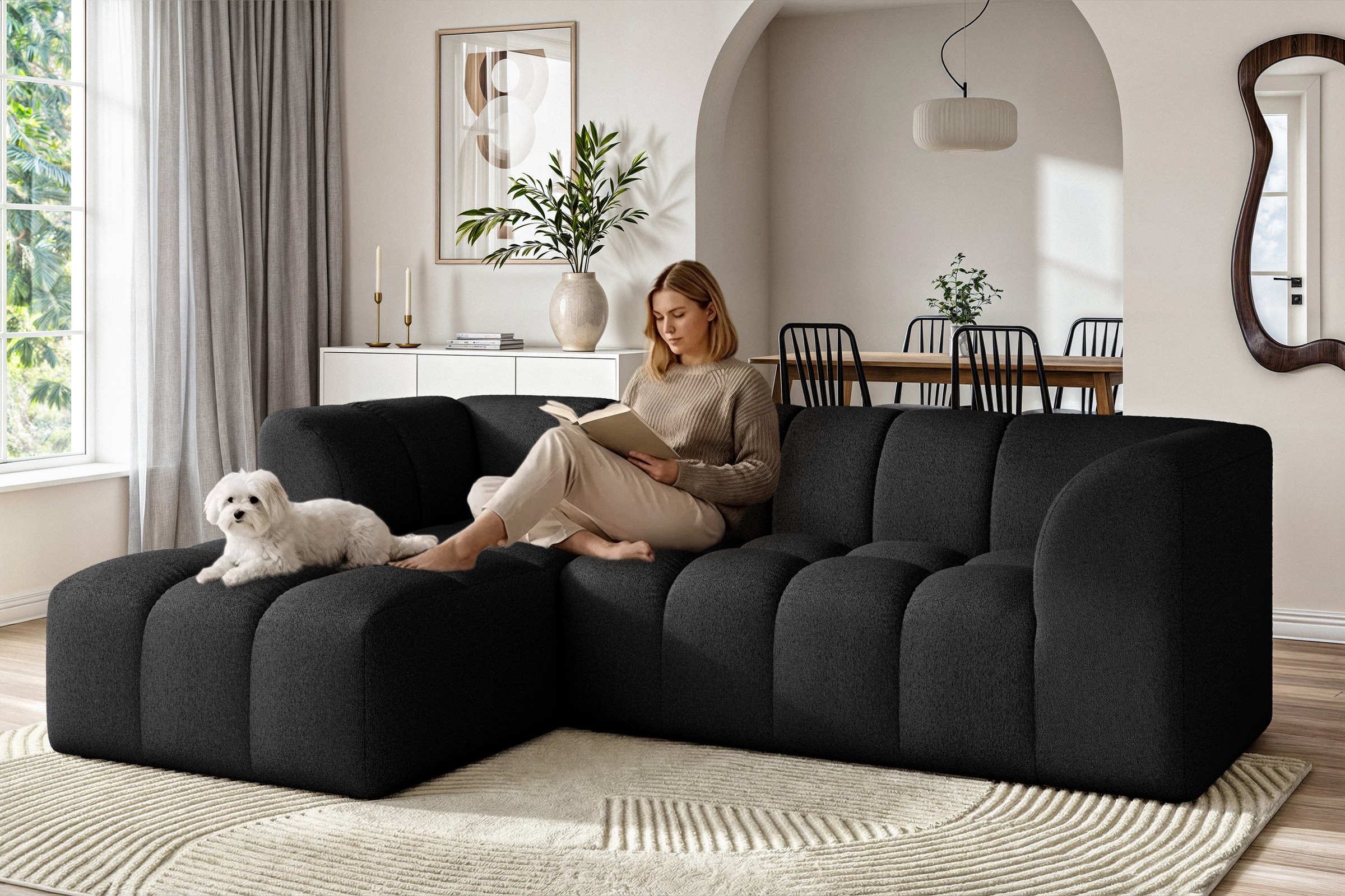 OTTO home Ecksofa "TUURE L-Form, Verlässliche Qualität, moderne Steppung, Breite 255cm" Bubble Optik, moderne Steppung, hoher Sitzkomfort, Wellenunterfederung