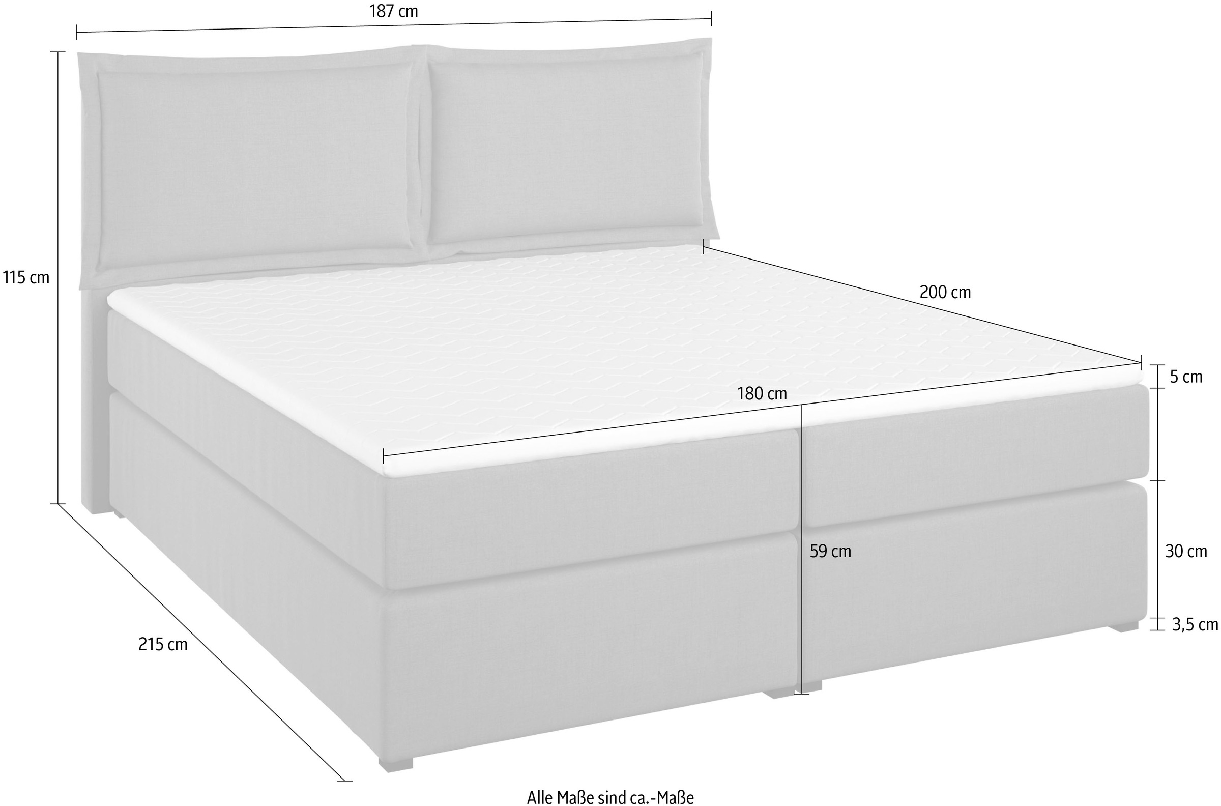 Home affaire Boxspringbett »Lysann«, 5fach verstellbares Kopfteil, in 4 Breiten, 3 Matratzenarten