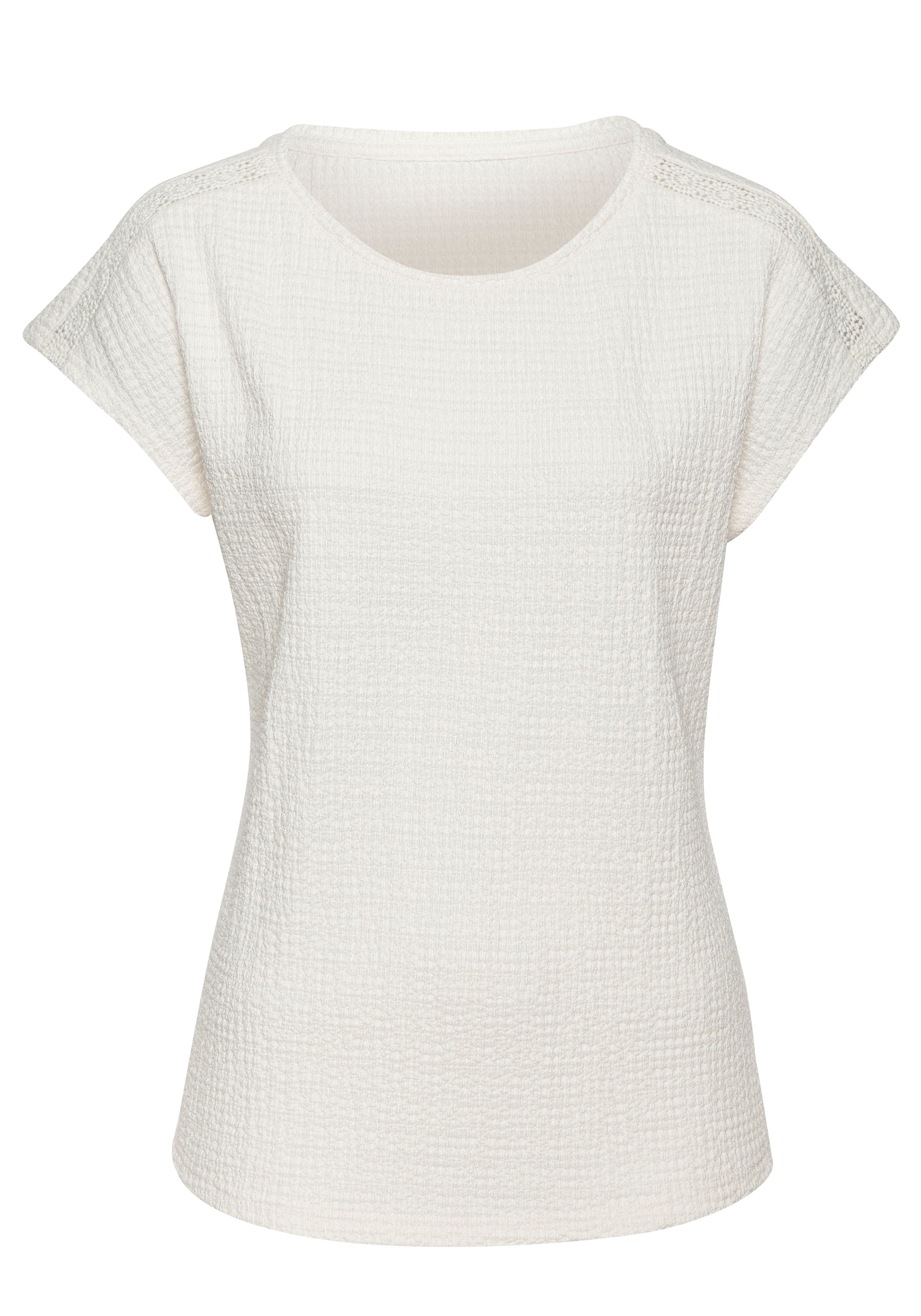 Vivance Kurzarmshirt »mit dekorativem Häkeleinsatz«, (2er-Pack), aus bügelfreier Crêpe-Qualität
