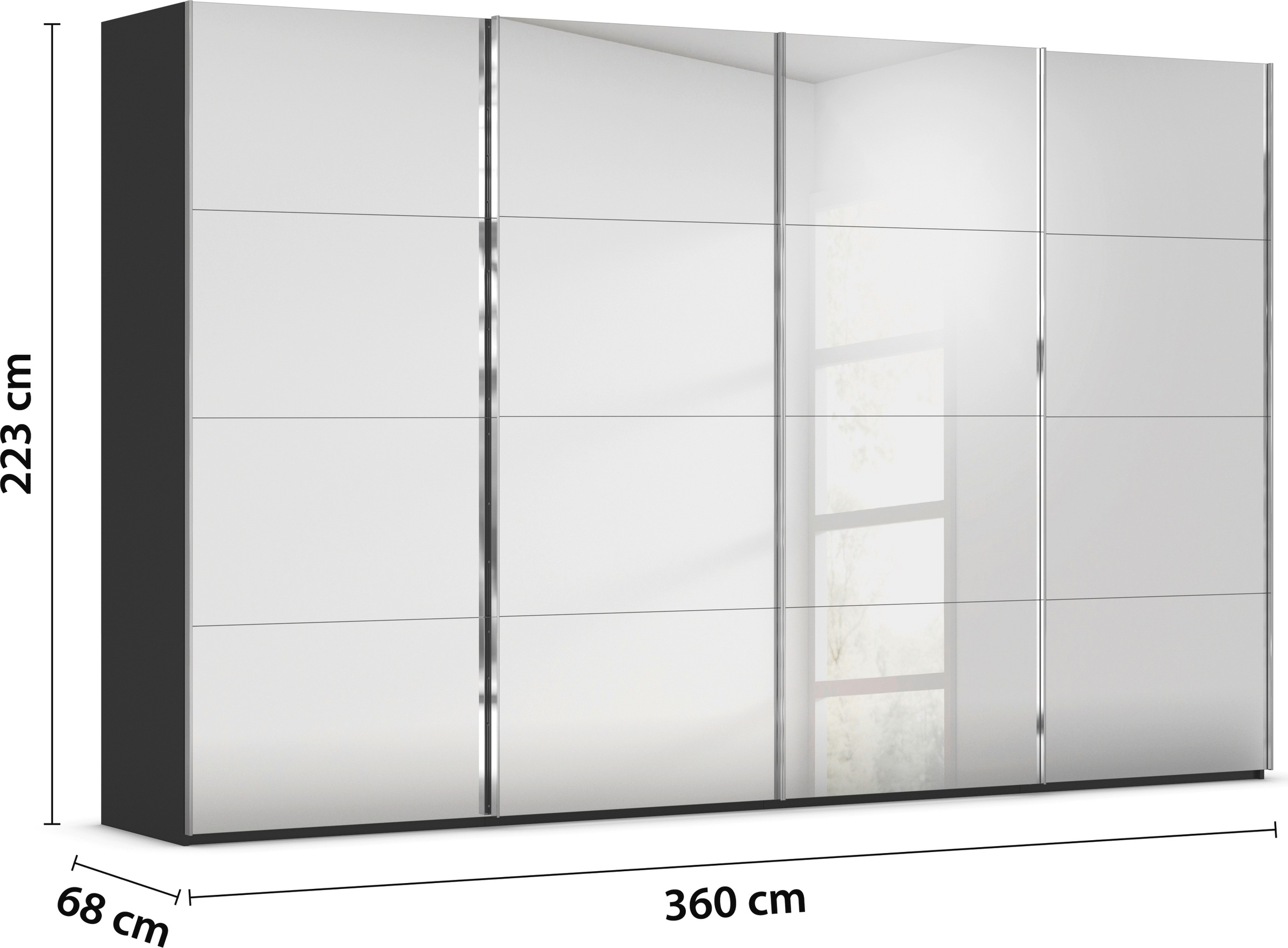 rauch Schwebetürenschrank »Kleiderschrank Schrank Garderobe Schlafzimmerschrank SCALE-FYRA«, edle viergeteilte Türen, Spiegelfront und viele Farben MADE IN GERMANY