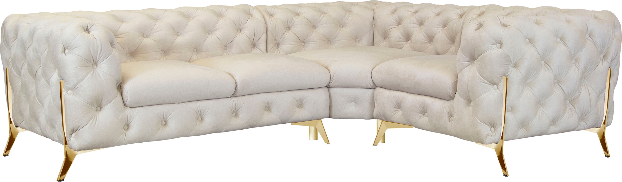 Leonique Chesterfield-Sofa "Amaury L-Form", moderne Chersterfield-Optik, Breite 262 cm, Fußfarbe wählbar