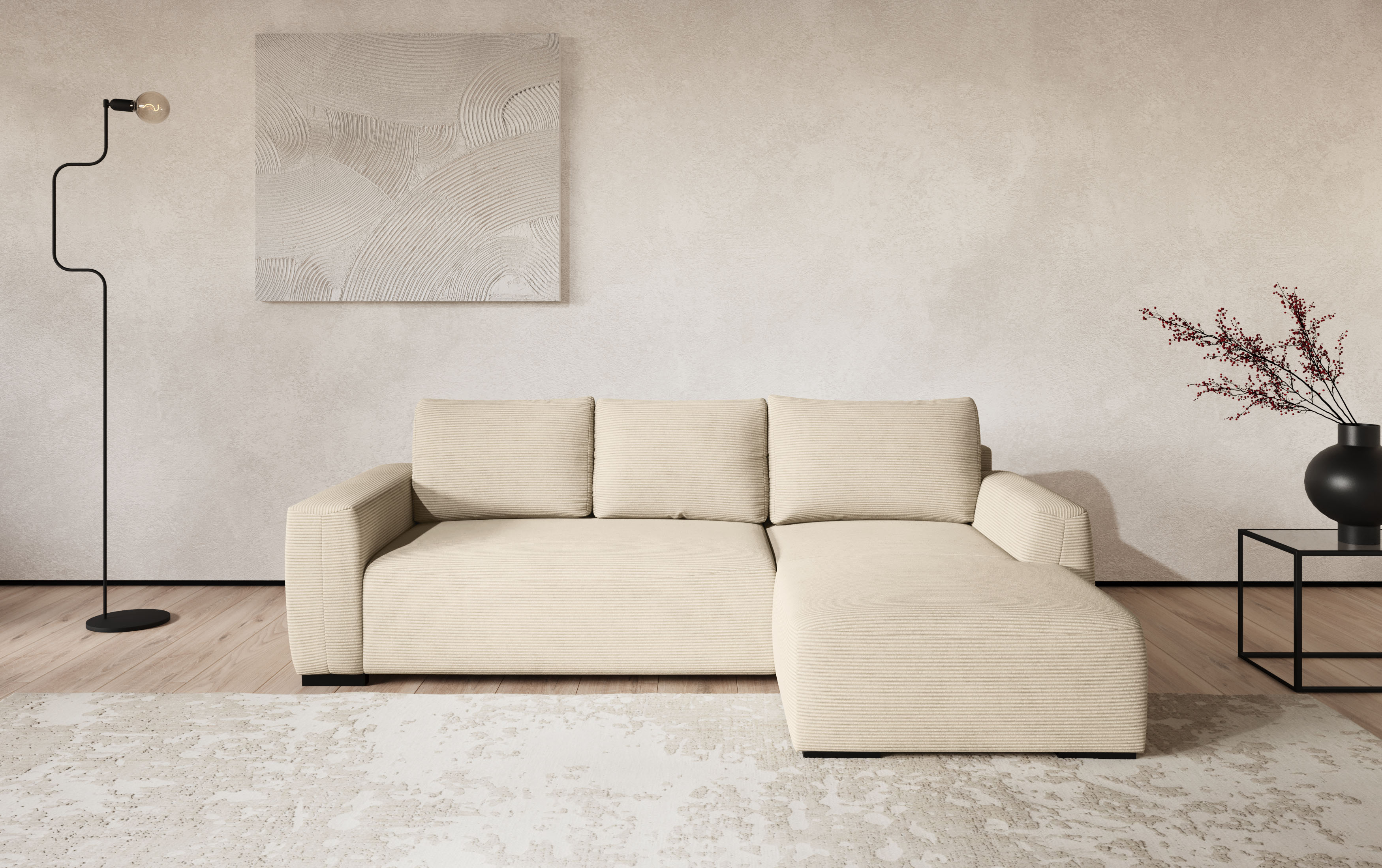 COTTA Ecksofa "Giro L-Form,B: 252 cm, abgerundete Kanten, bequeme Wellenunterfederung" +PUR Schaum, opt. Schlaffunktion + Bettkasten,LF 202x128cm Trendstoffe