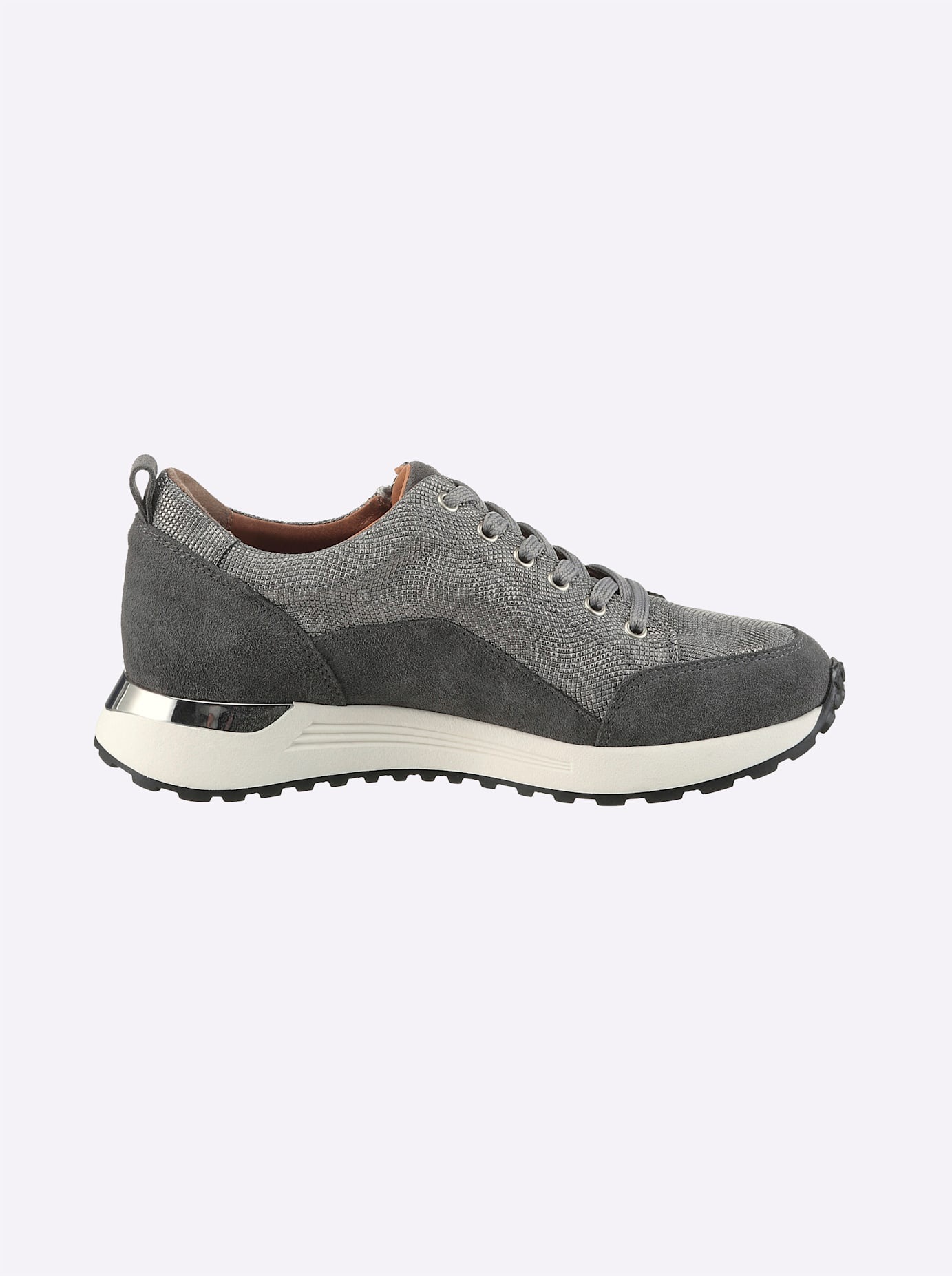 Sneaker HEINE, Damen, Gr. 41, grau (grau, grau, metallic), Leder, Textil, Veloursleder, Schuhe Sneaker 2