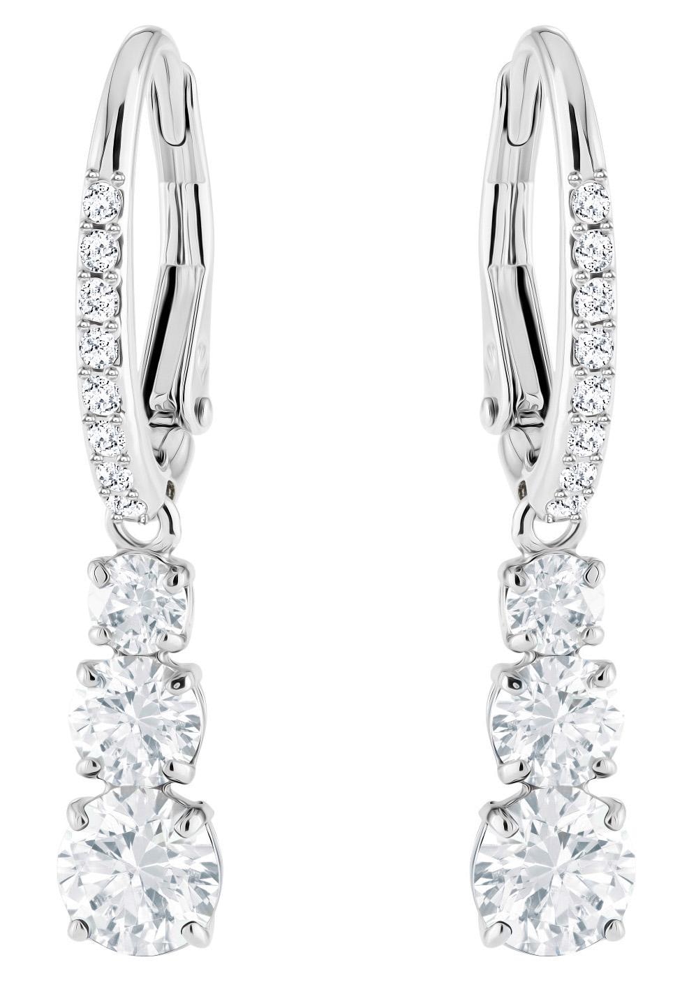 Paar Ohrhänger SWAROVSKI "Stilla Round Attract Trilogy Round", silber (silberfarben, kristallweiß), Ohrringe, Damen, Metall, mit Swarovski Kristall 2
