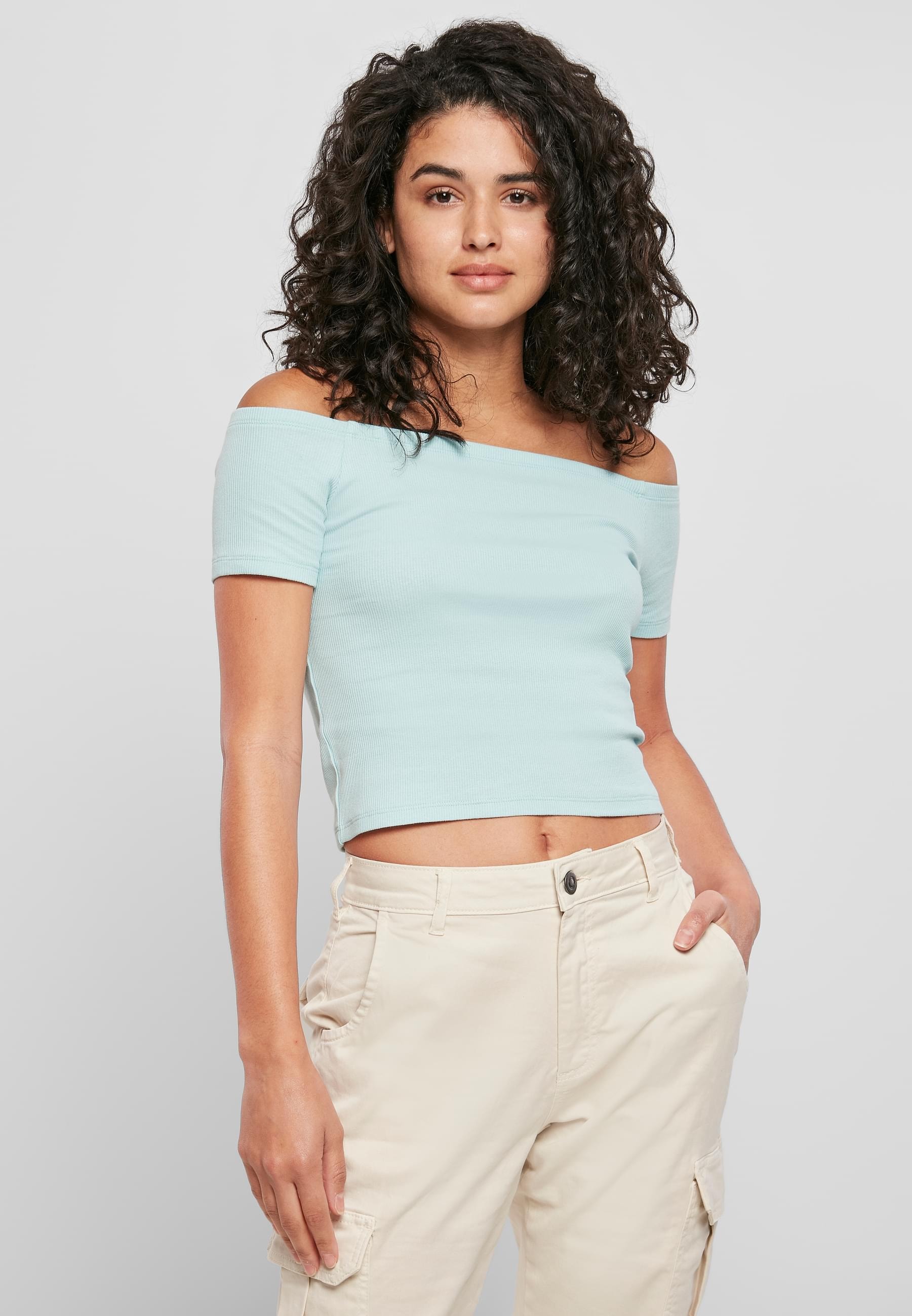 URBAN CLASSICS T-Shirt »Urban Classics Damen Ladies Off Shoulder Rib Tee«, (1 tlg.)