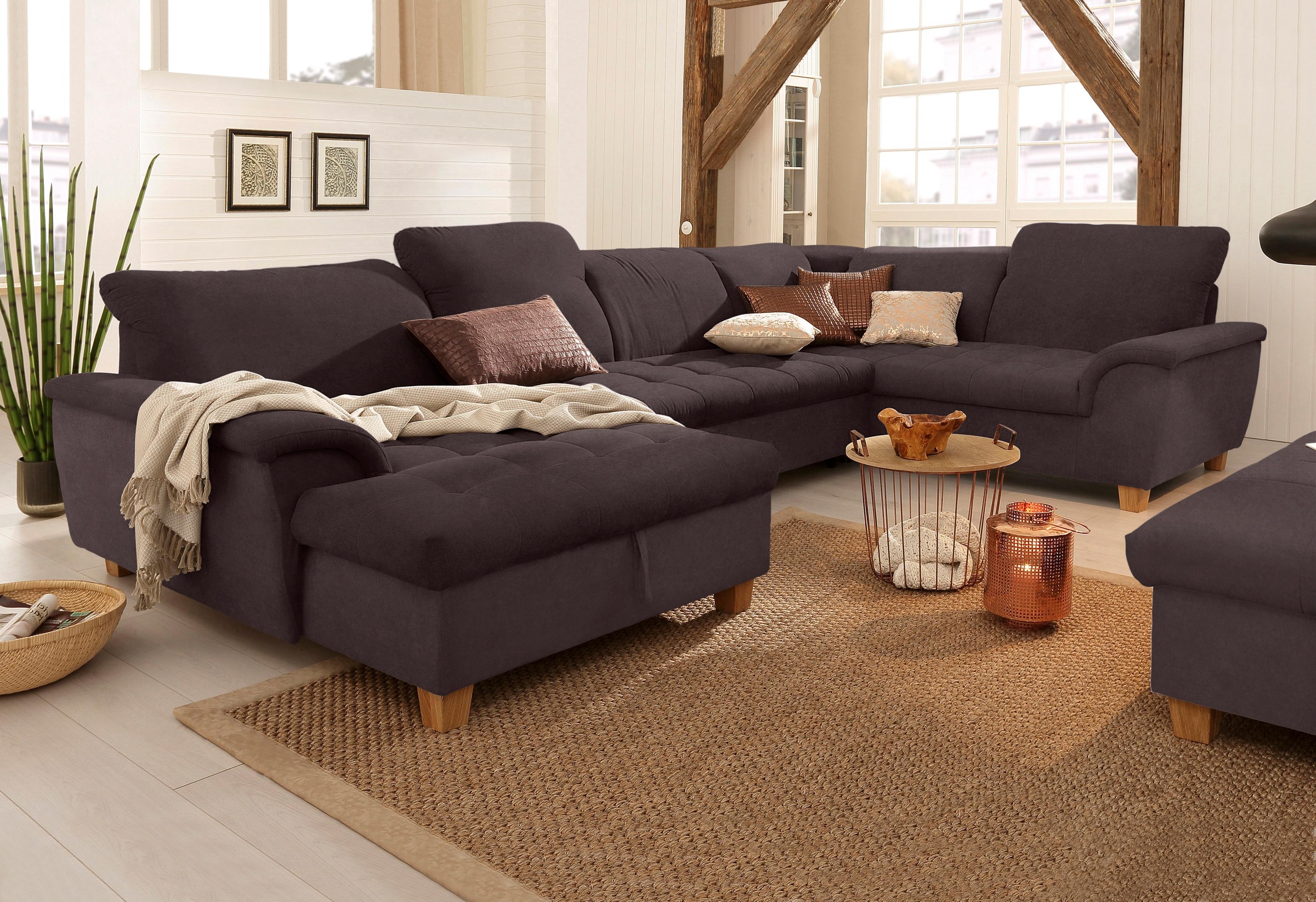 Home affaire Wohnlandschaft "Lyla U-Form" wahlweise mit Rückenfunktion und günstig online kaufen