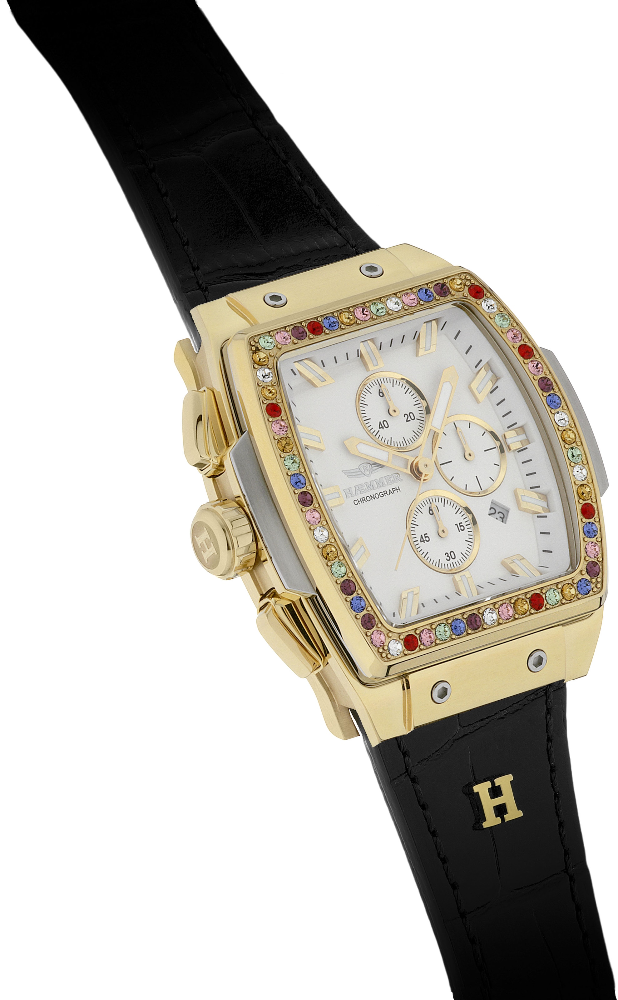 HAEMMER GERMANY Chronograph »TONNEAU«, Quarzuhr, Armbanduhr,Damenuhr,Lederarmband,digital,Datum,Stoppfunktion