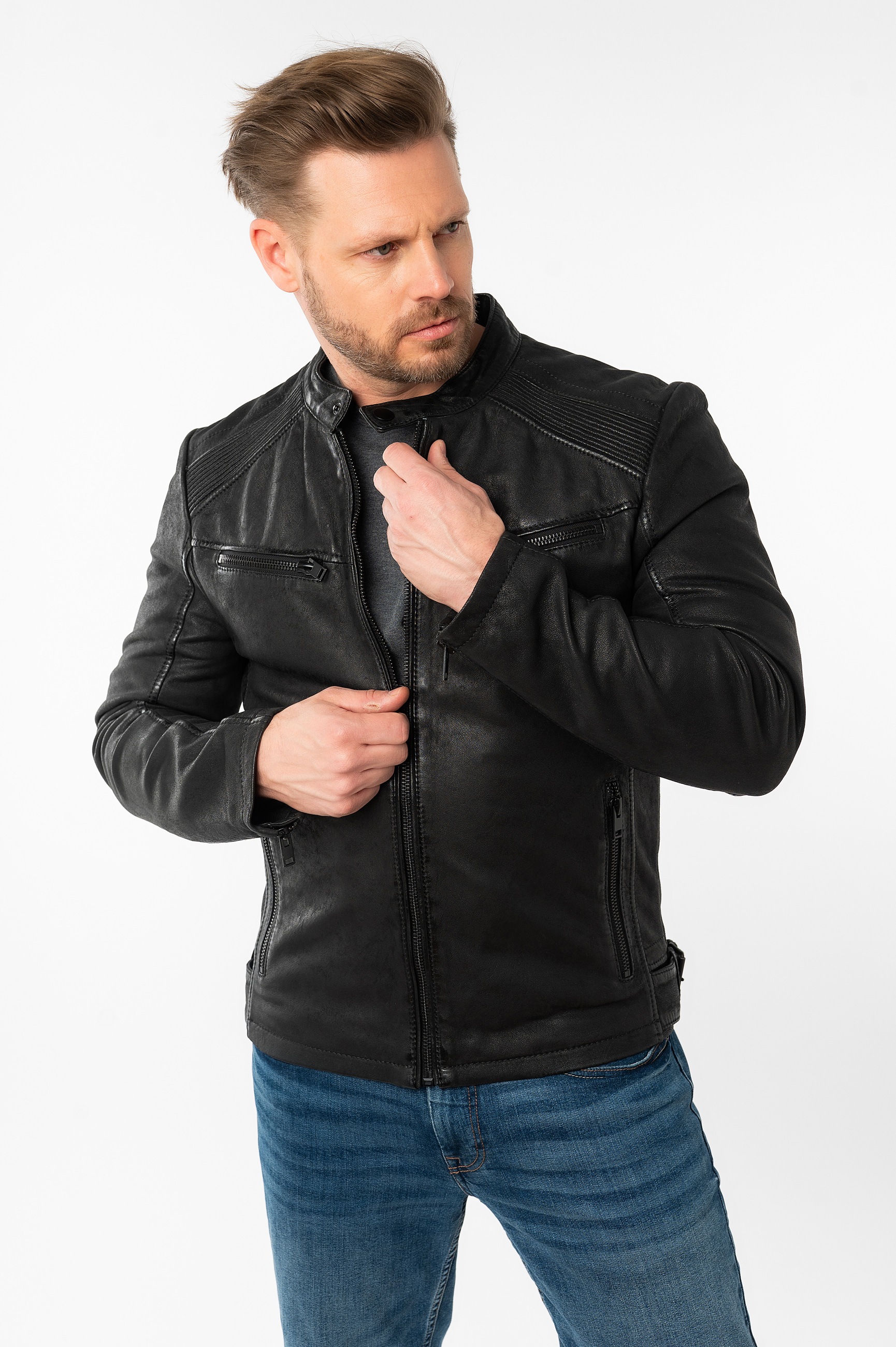 Thumbnail - Mauritius Lederjacke "MMTaibo SF" mit Stehkragen und Drucker