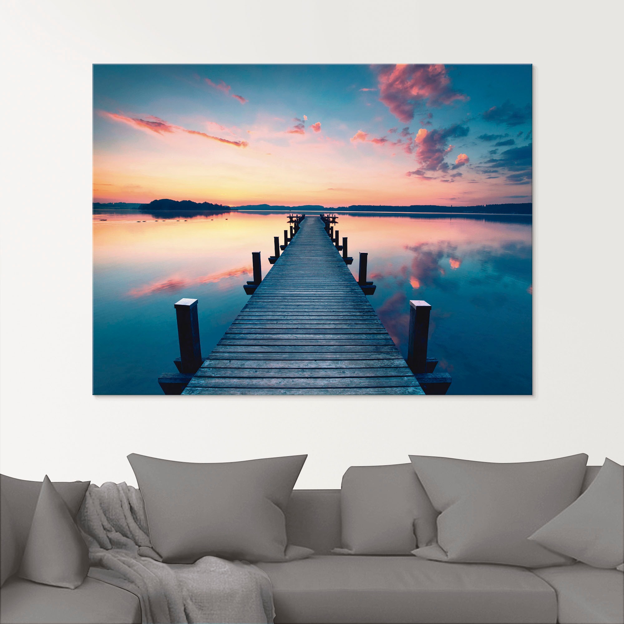 Artland Glasbild "Langer Pier am See im Sonnenaufgang" Gewässer 1 Stk. tlg. günstig online kaufen