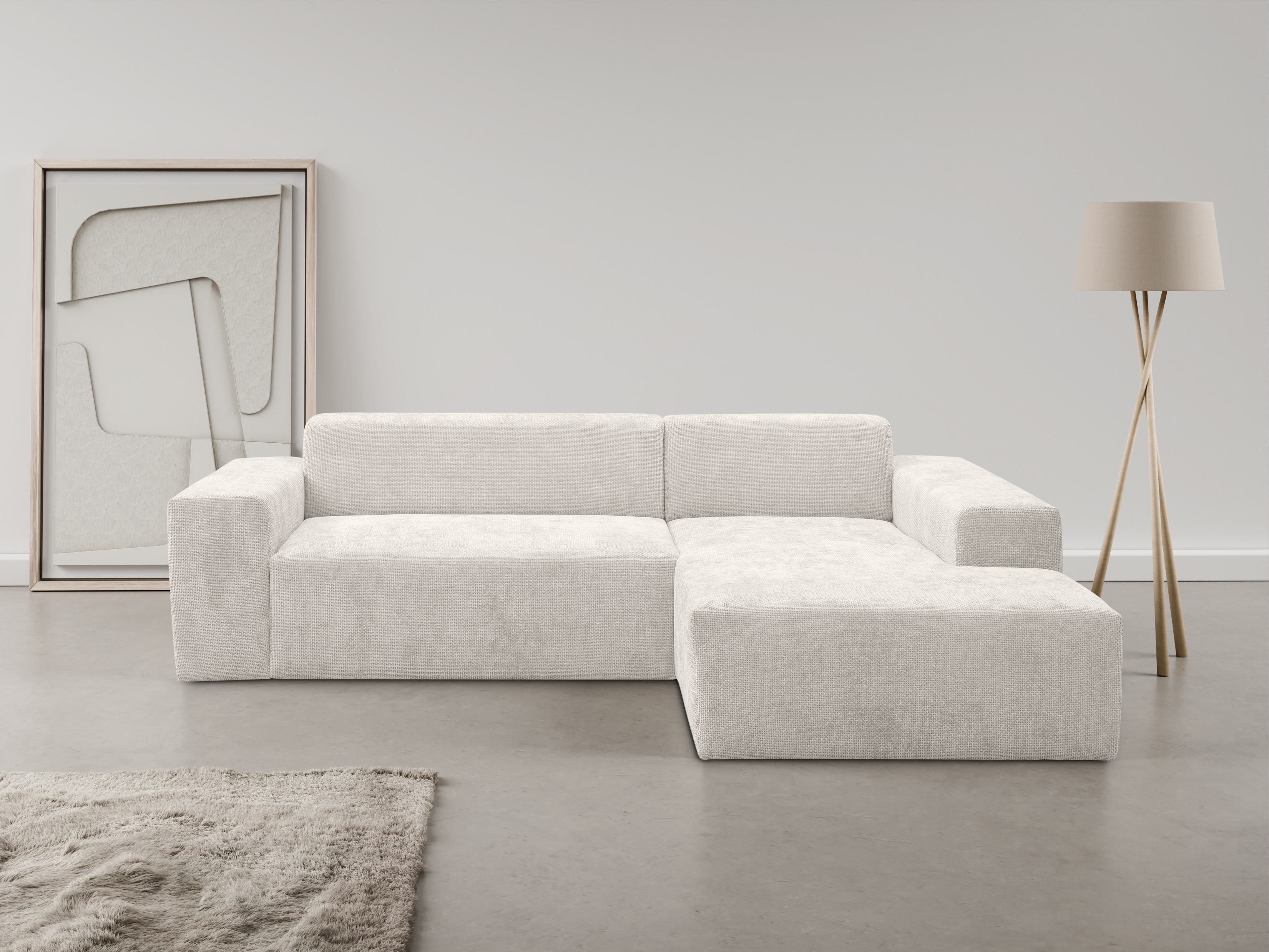 WERK2 Ecksofa "Zeus-L 253 cm breit, bequemes Cord-Sofa in L-Form, urbanes Design" Organische curvy-trend Couch mit großer Komfort-Ottomane