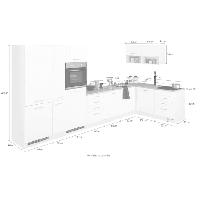 HELD MÖBEL Winkelküche »Visby«, ohne E-Geräte, 390x180 cm, für  Kühl/Gefrierkombi und Geschirrspüler kaufen | BAUR