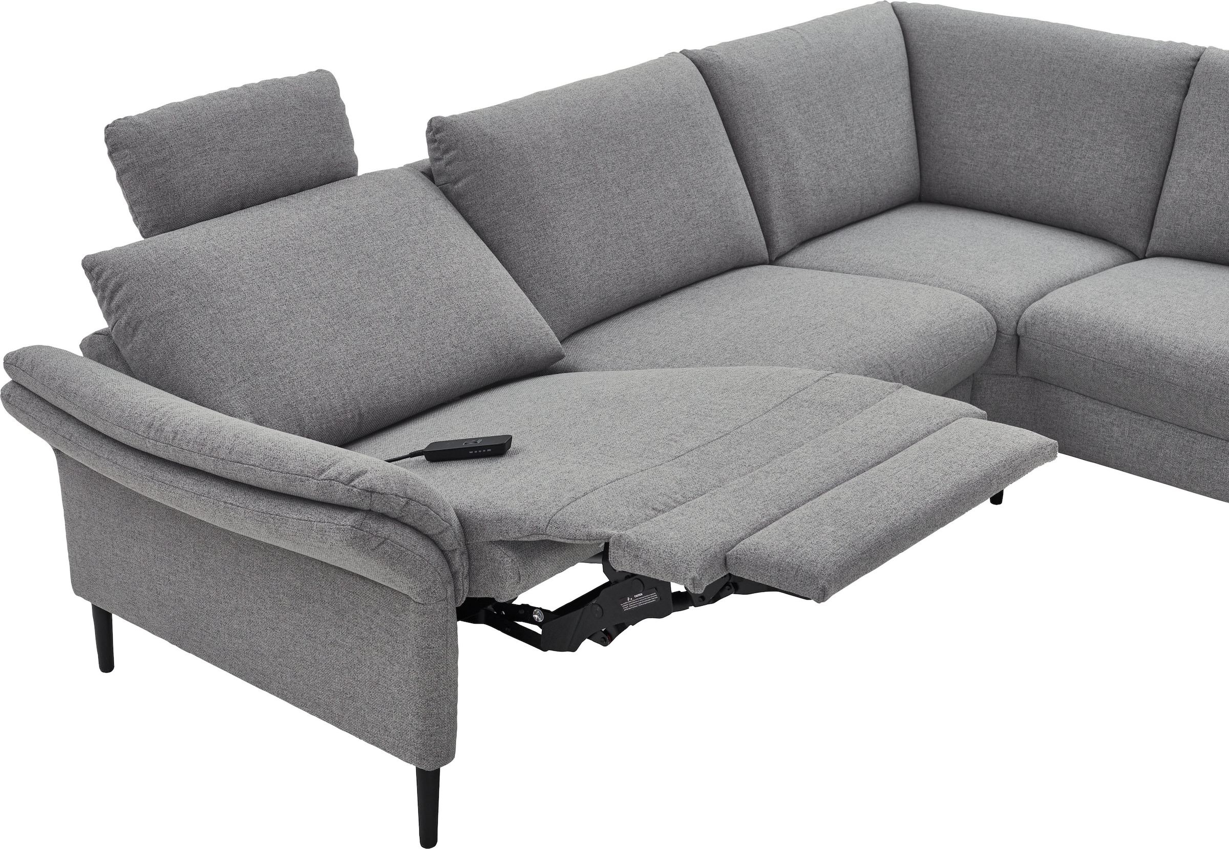 Places of Style Ecksofa »Sarsina: mit Tonnentaschen-Federkern, perfekt zum Entspannen L-Form«, inklusive 2 motorischen Relaxfunktionen mit Herz-Waage-Beschlag