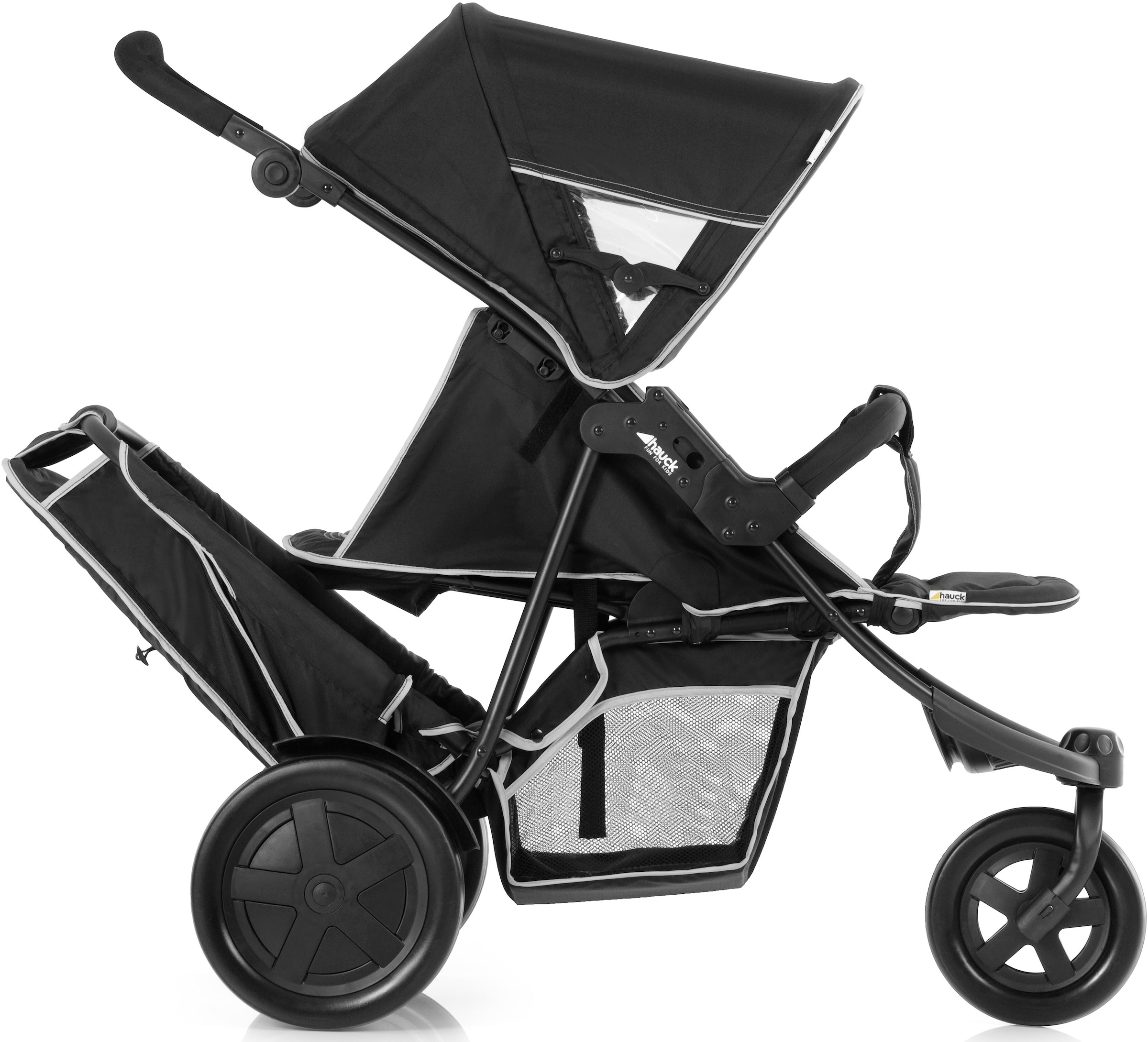 Hauck Geschwisterwagen »Freerider black«, 15 kg, mit schwenk- und feststellbarem Vorderrad