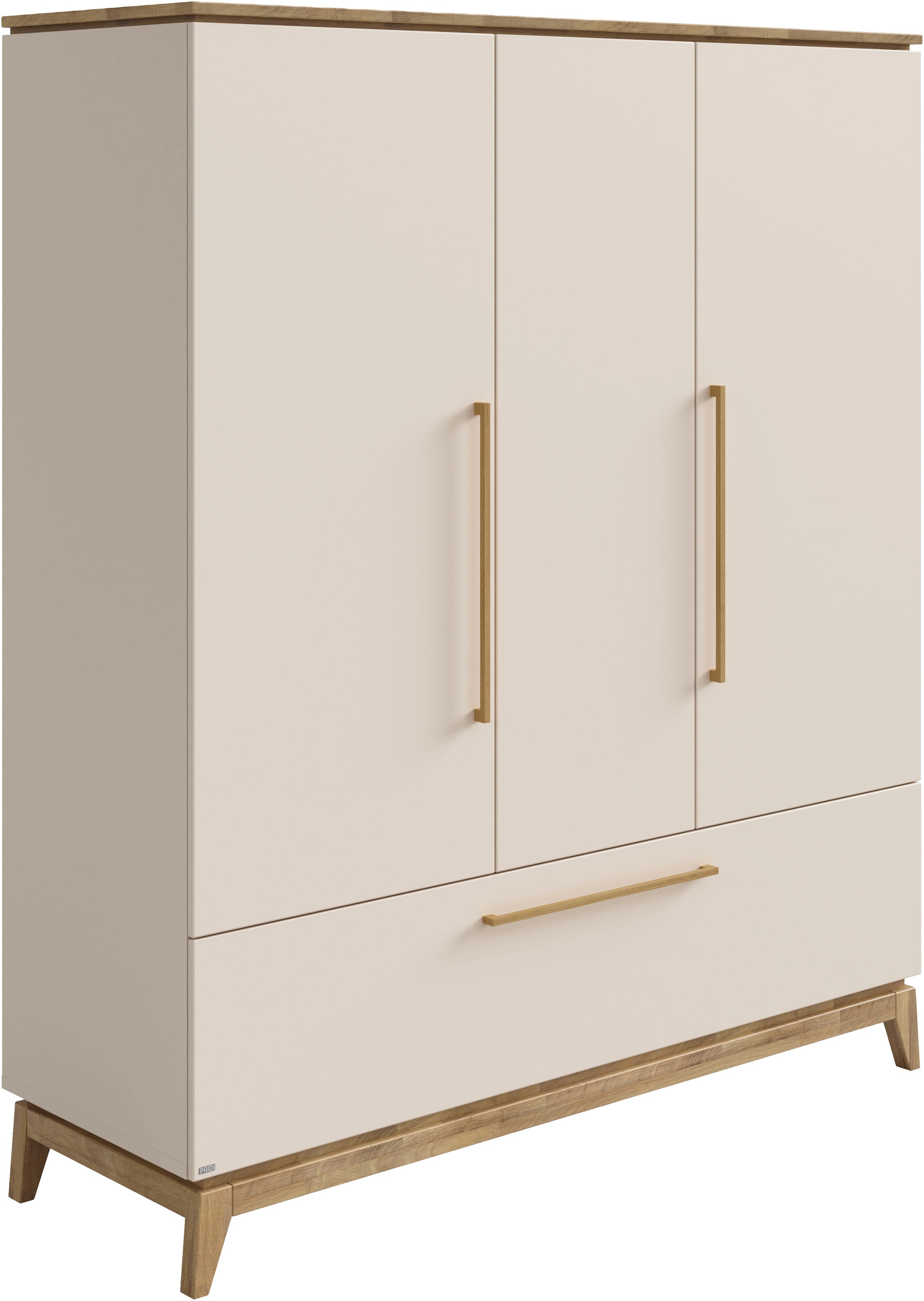 PAIDI Kleiderschrank "STIENE in Beige oder Grau, 3 Türen und 1 Schublade mit Soft-Close" B/H/T ca. 170/200/57cm, inkl Kleiderstange + Einlegeböden, Kleiderschrank mit Eiche Massivholz