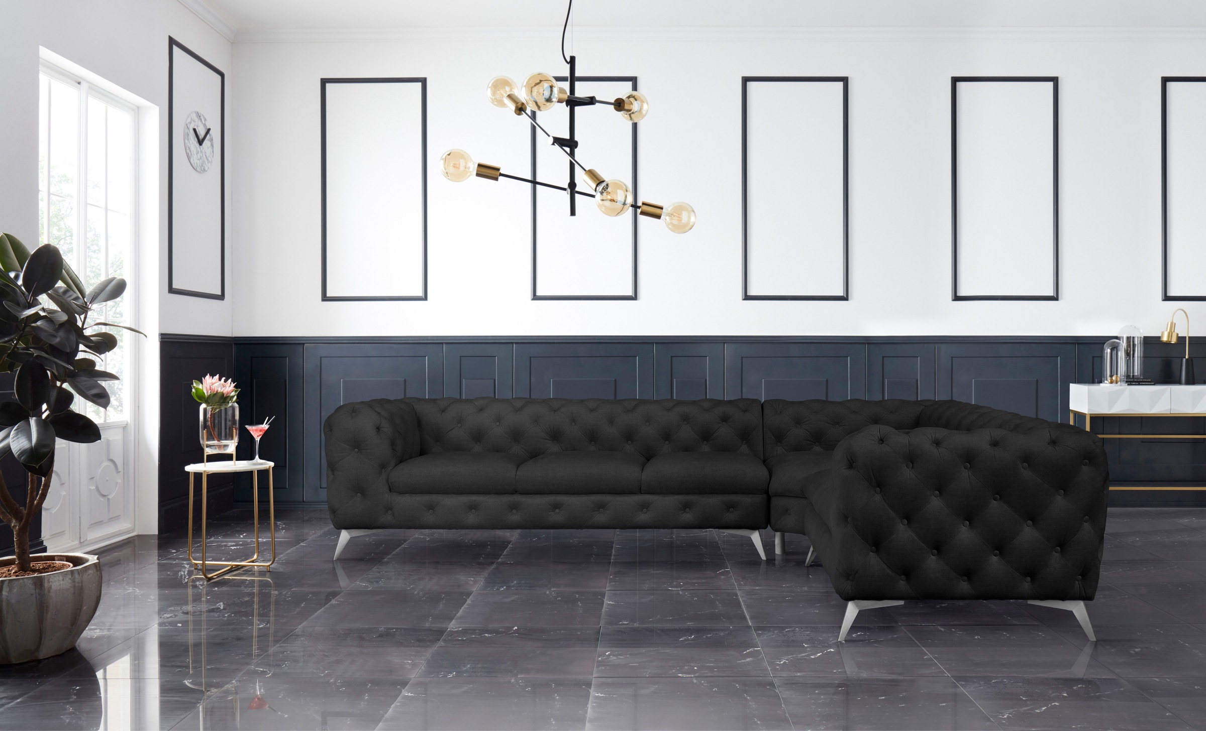 Home affaire Chesterfield-Sofa "Ecksofa GLYNIS L-Form mit Wellenunterfederu günstig online kaufen