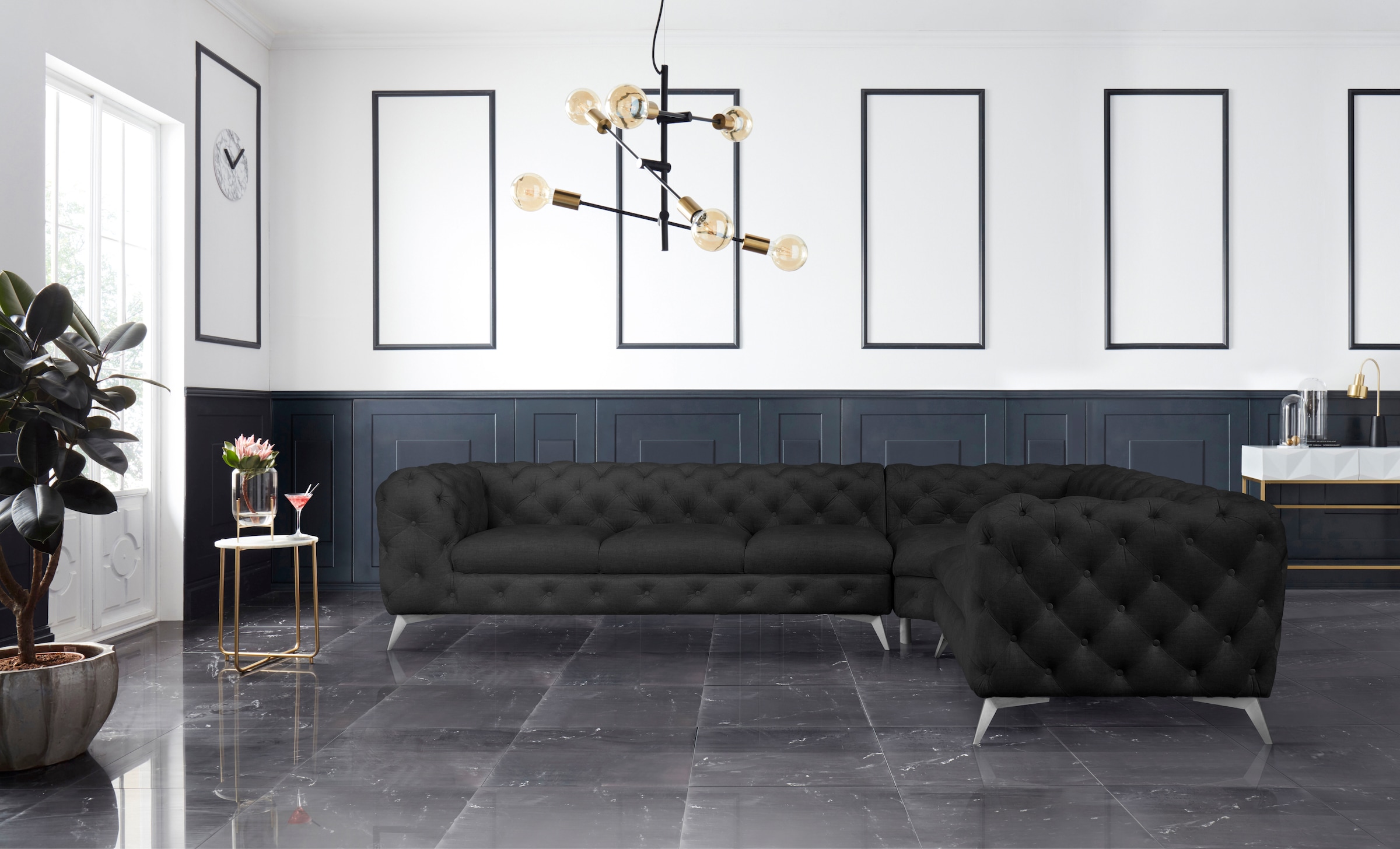 Leonique Chesterfield-Sofa "Ecksofa GLYNIS L-Form mit Wellenunterfederung, günstig online kaufen