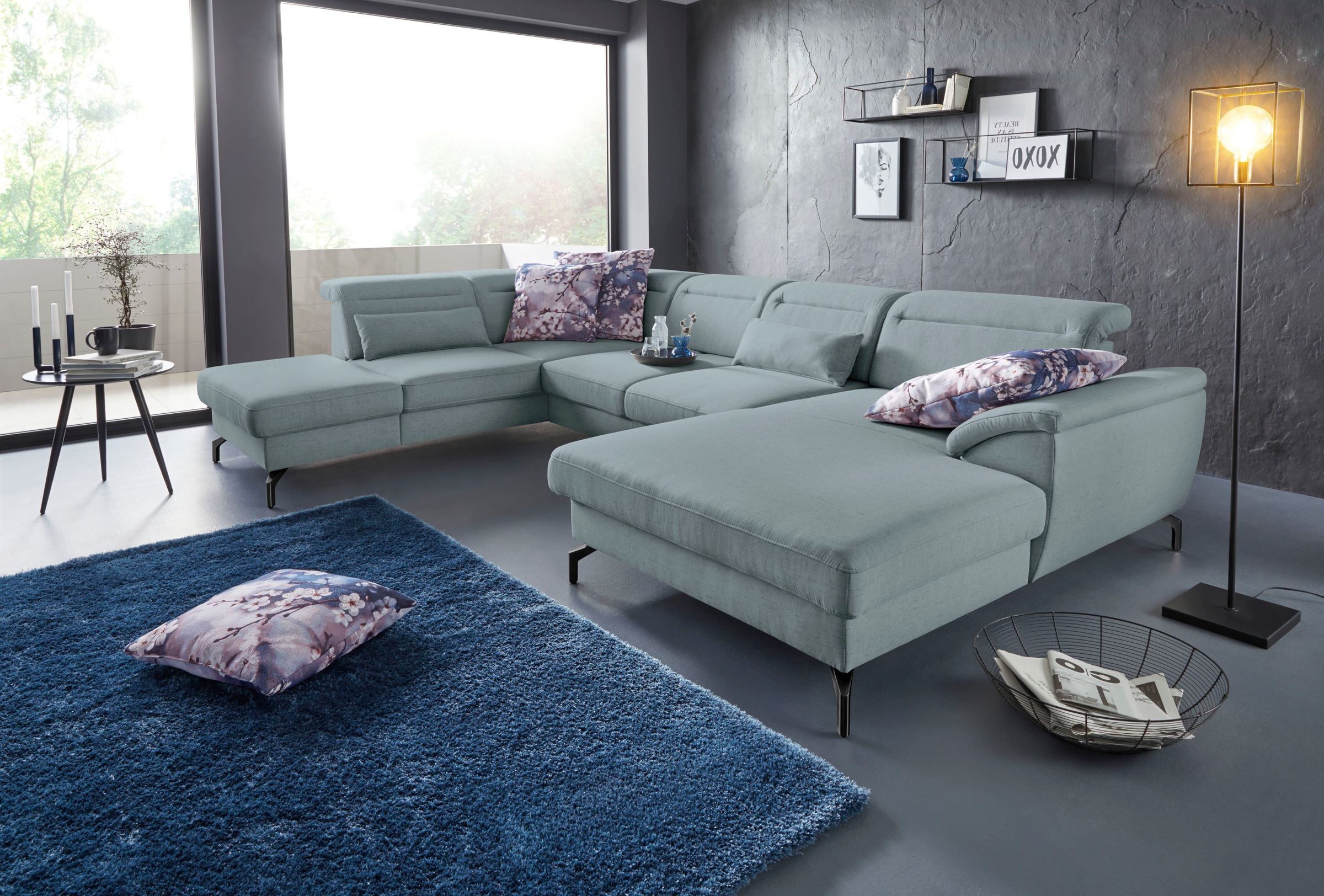 sit&more Wohnlandschaft "Percy U-Form" 15 cm Fußhöhe, Sitztiefenverstellung, wahlweise in 2 Fußfarben