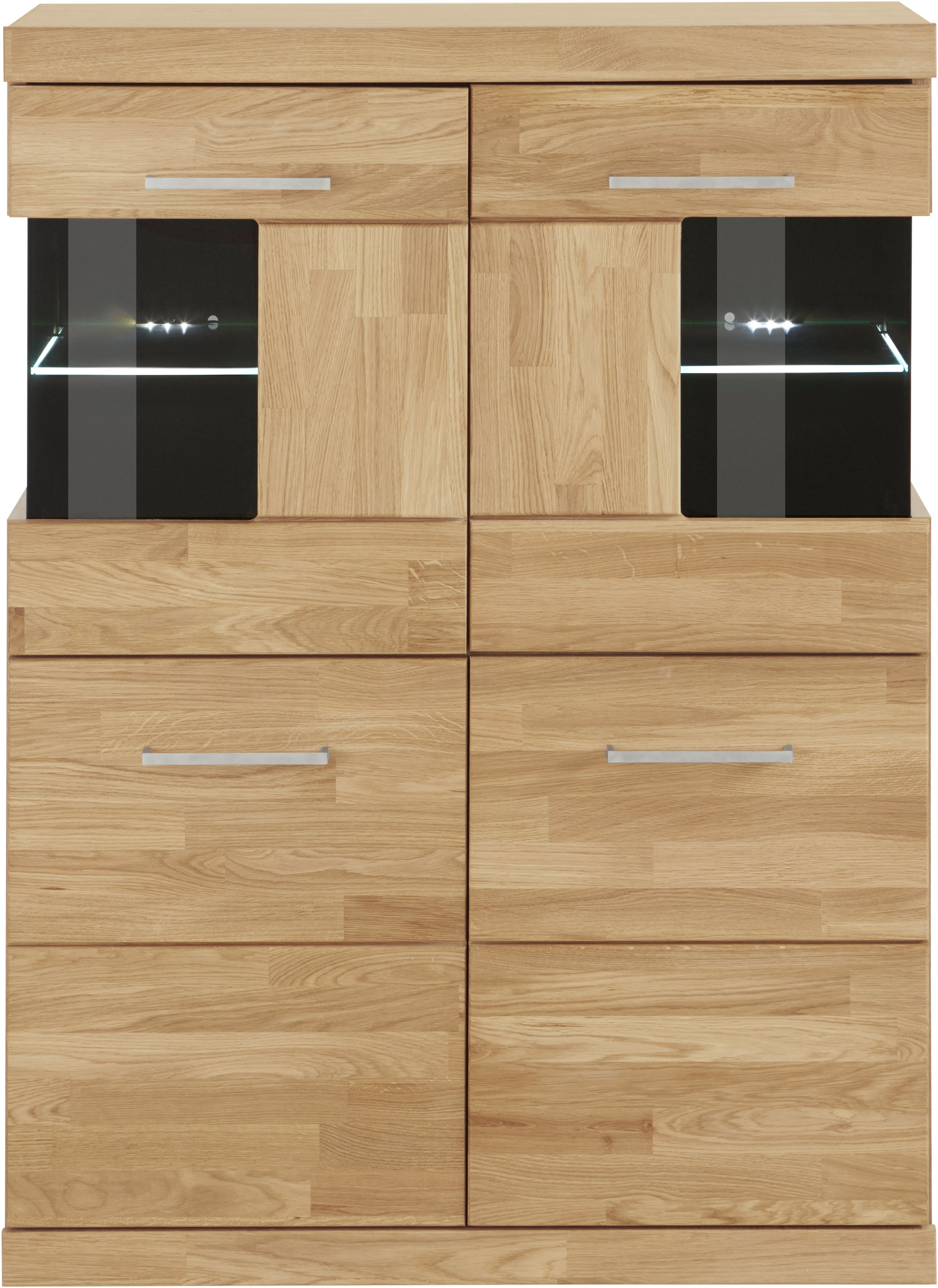 Thumbnail - Home affaire Highboard "Ribe,85cm breit,115cm hoch, Fronten Massivholz,4 breite Fächer", Korpus Holzwerkstoff,2Türen mit...