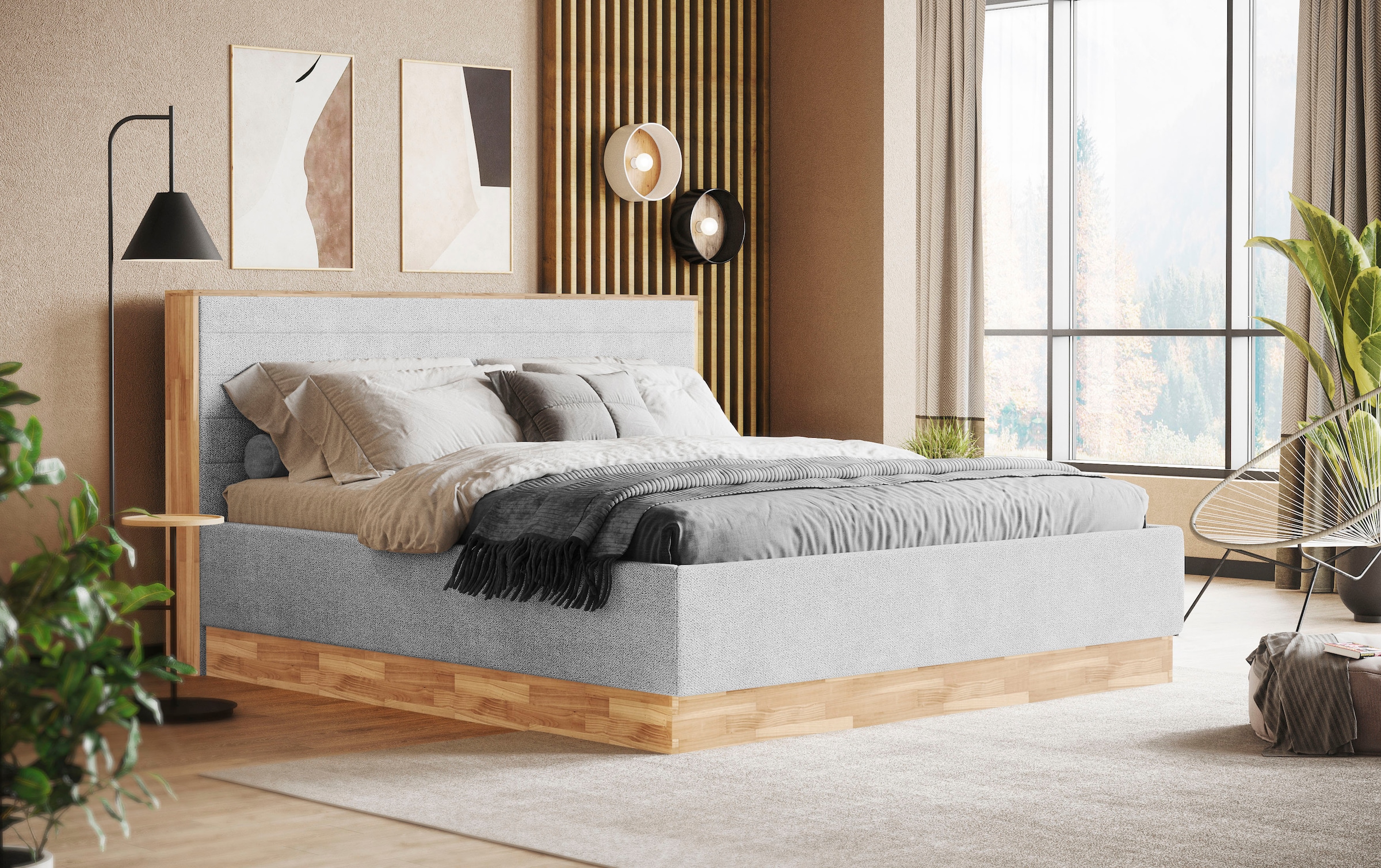 COTTA Polsterbett »PESETA inkl. Lattenrost und Stauraum, erhältlich in 160cm & 180cm« mit Echtholzleiste und gepolstertem Kopfteil