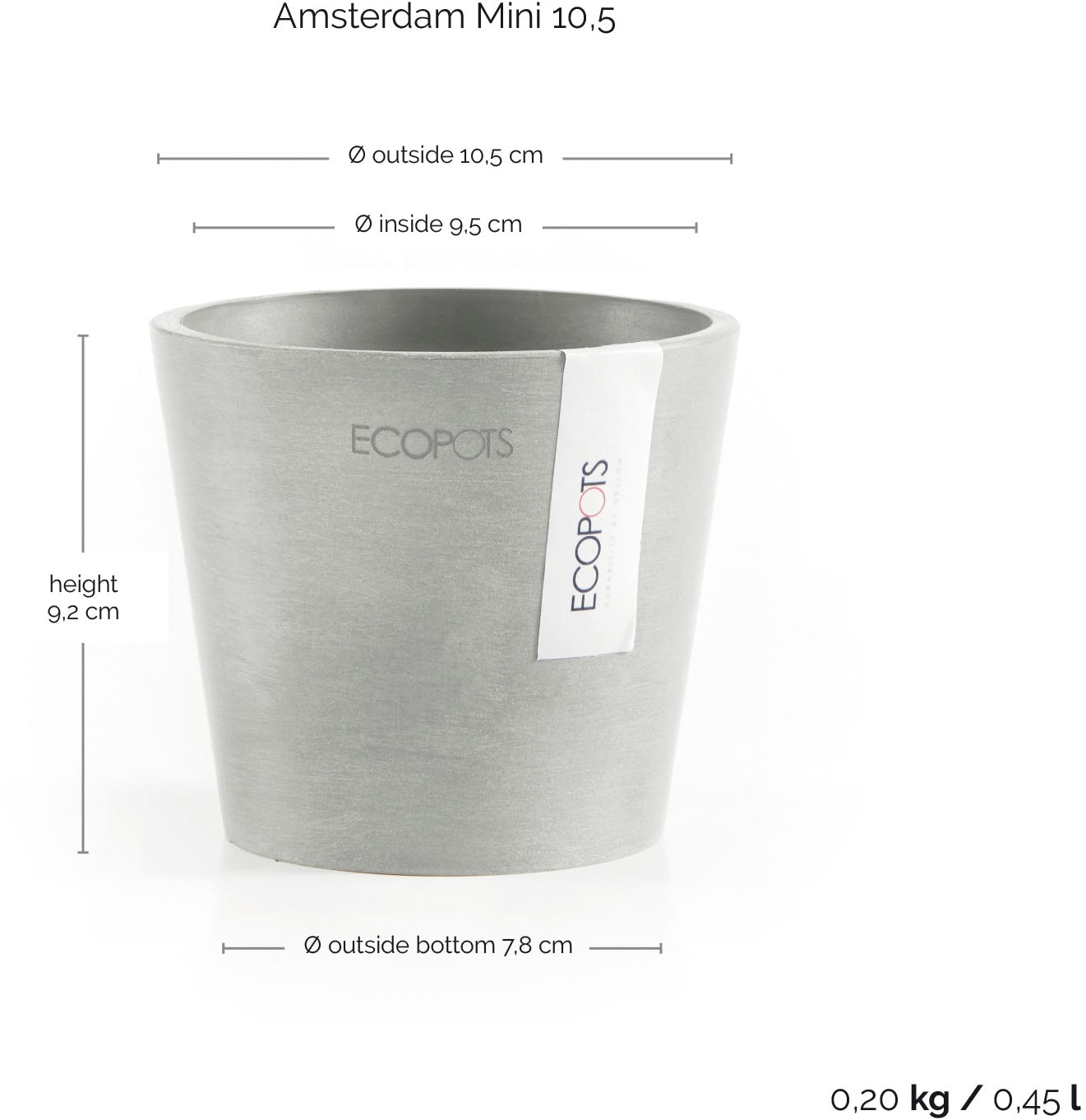 ECOPOTS Blumentopf »AMSTERDAM Mini White Grey« BxTxH: 10,5x10,5x9,2 cm
