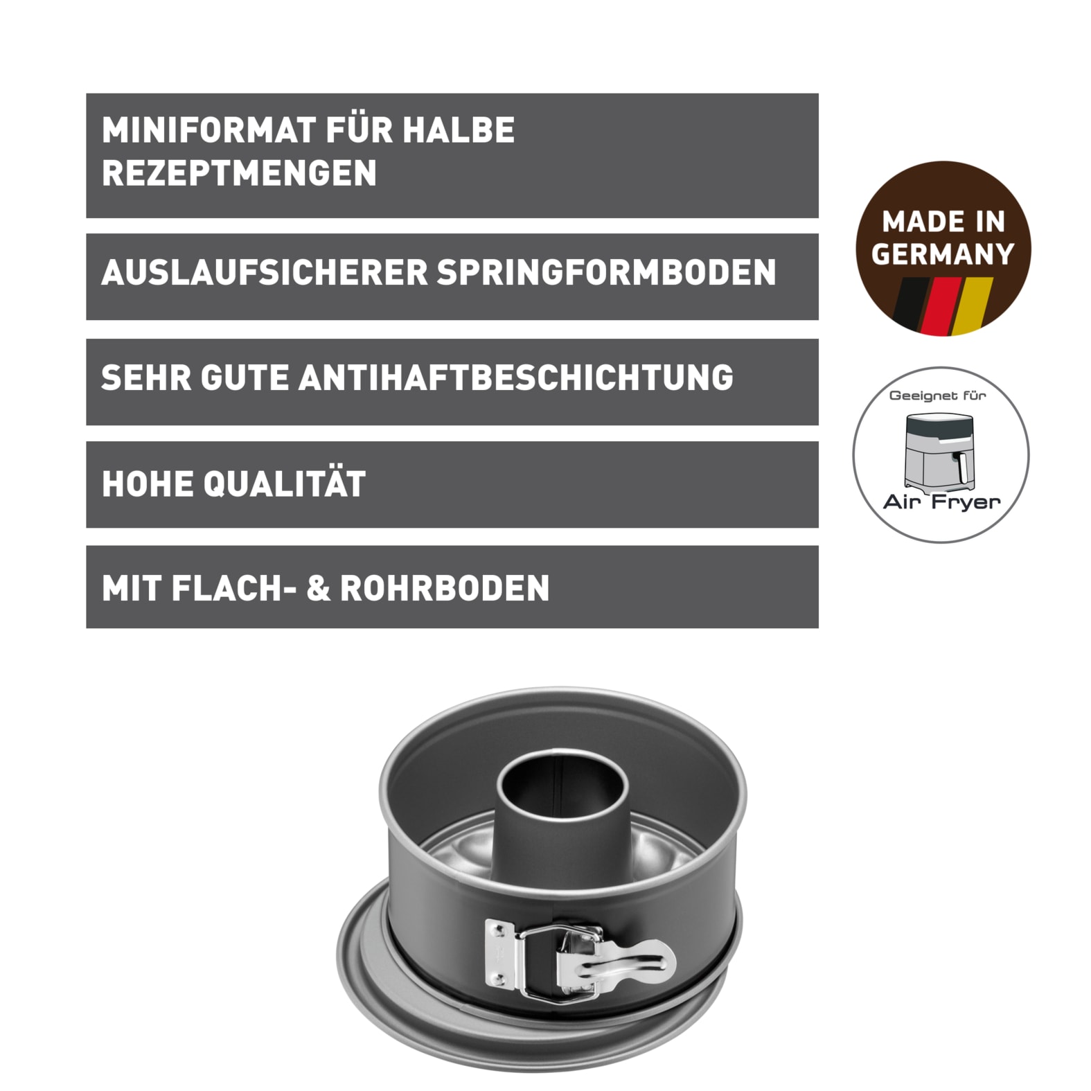 Kaiser Backformen Springform »Inspiration« Flachboden, Rohrboden, für Torten/Rührkuchen/Gugelhupf, Stahl