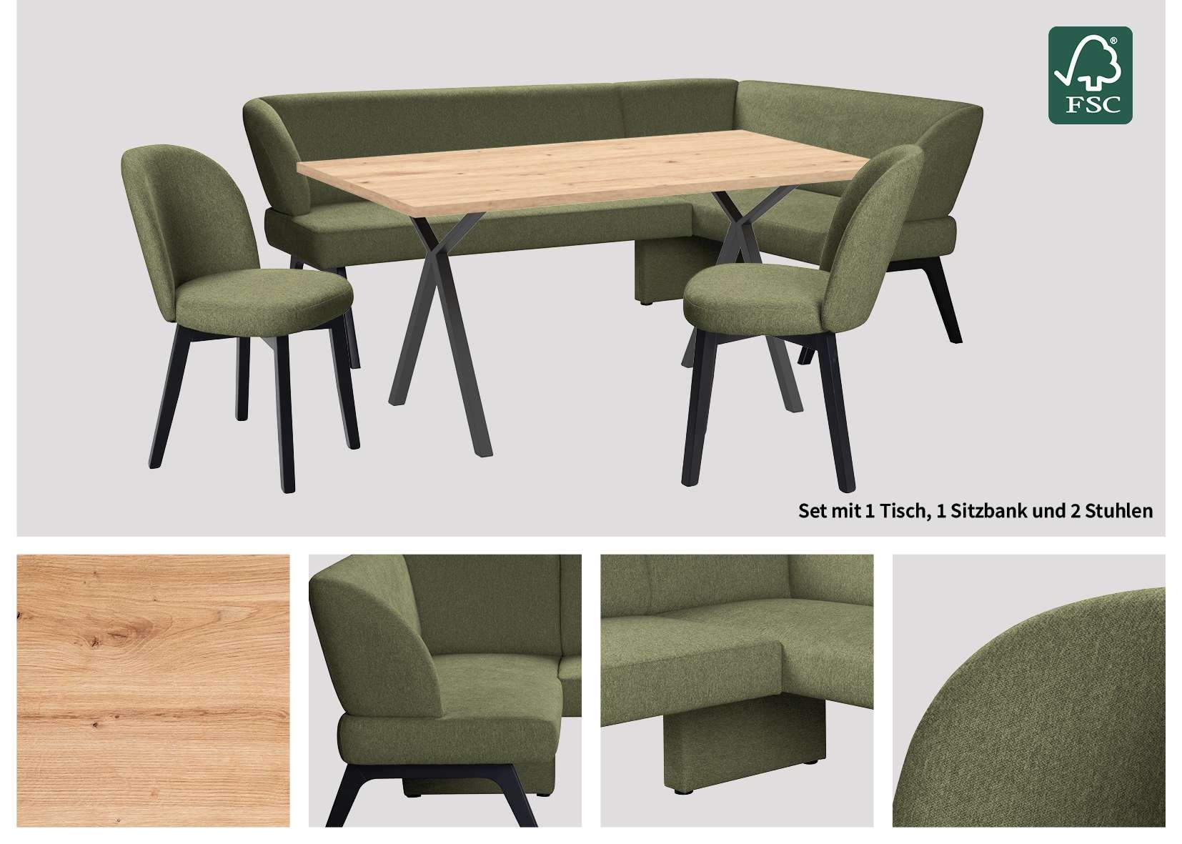 Thumbnail - OTTO home Eckbankgruppe "Aretha Essecke, Sitzgruppe, Eckbank, Küchenbank" Set, 4er, 4 Stk. tlg. Esszimmer Sitzgruppe, Ti...