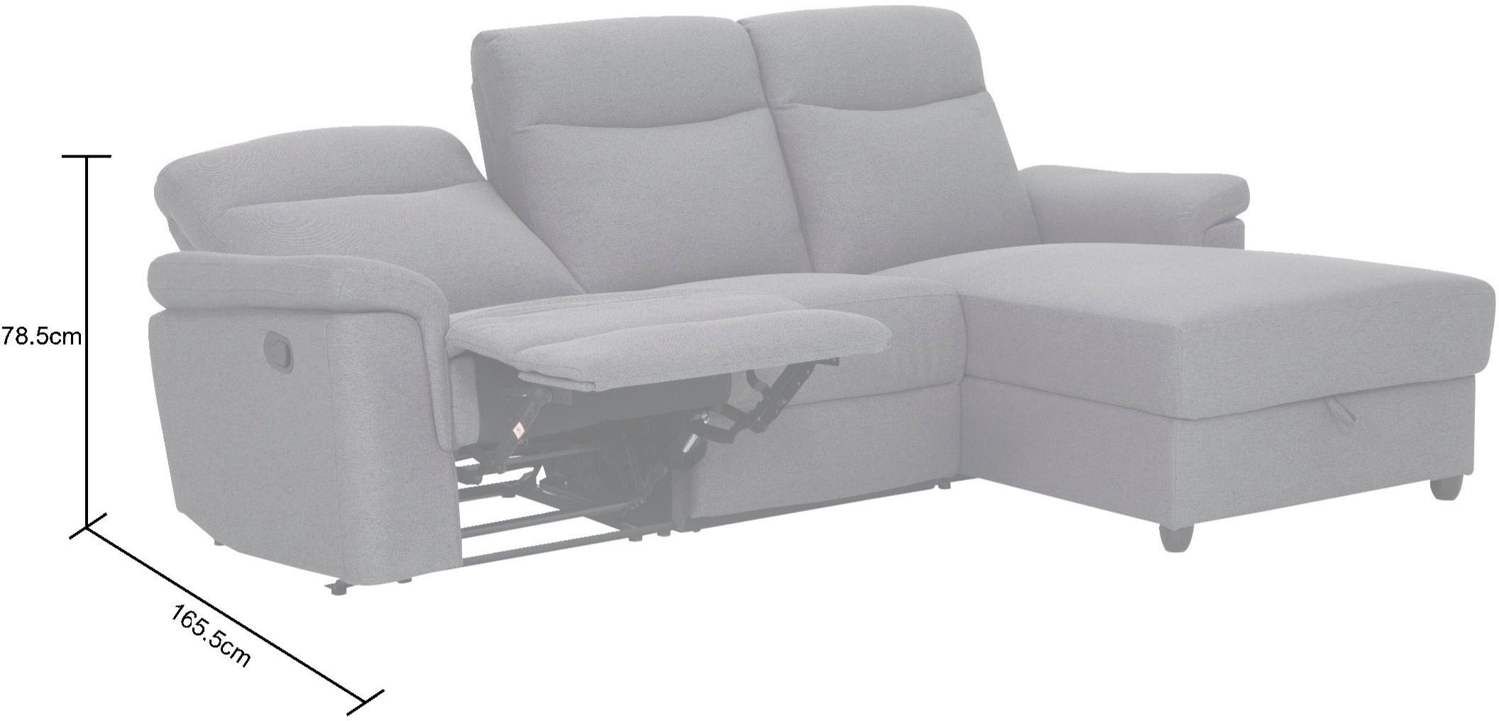 Home affaire Ecksofa »BRIONNE, L-Form, 255cm, manuelle u. elektrische Funktion (USB A/C),«, Liegefunktion, Stauraum, Federkernpolsterung, Webstoff