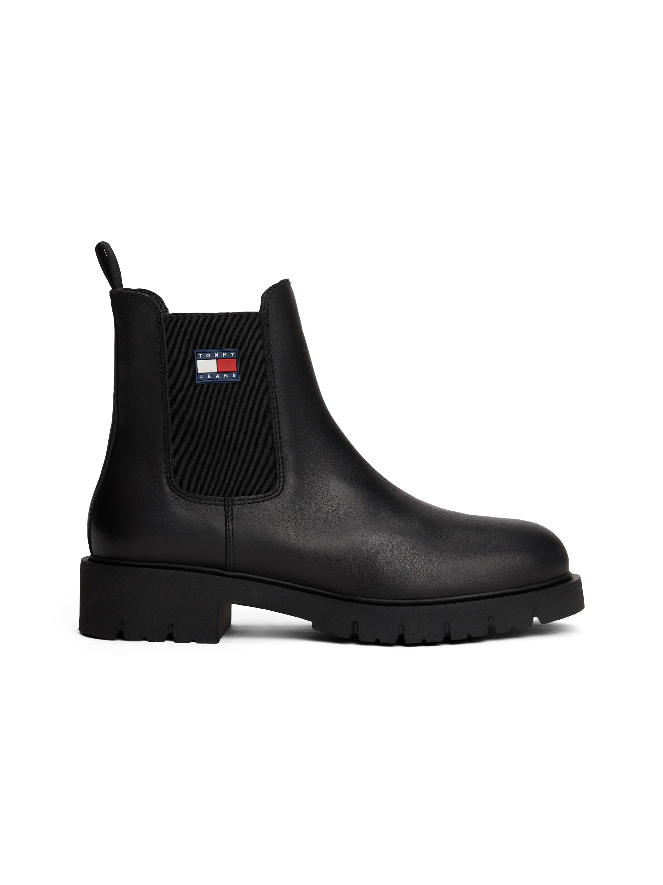 Tommy Jeans Chelseaboots »TJW CHELSEA LEATHER BOOT«, Blockabsatz, Schlupfboots, Stiefelette mit typischer Logoflagge