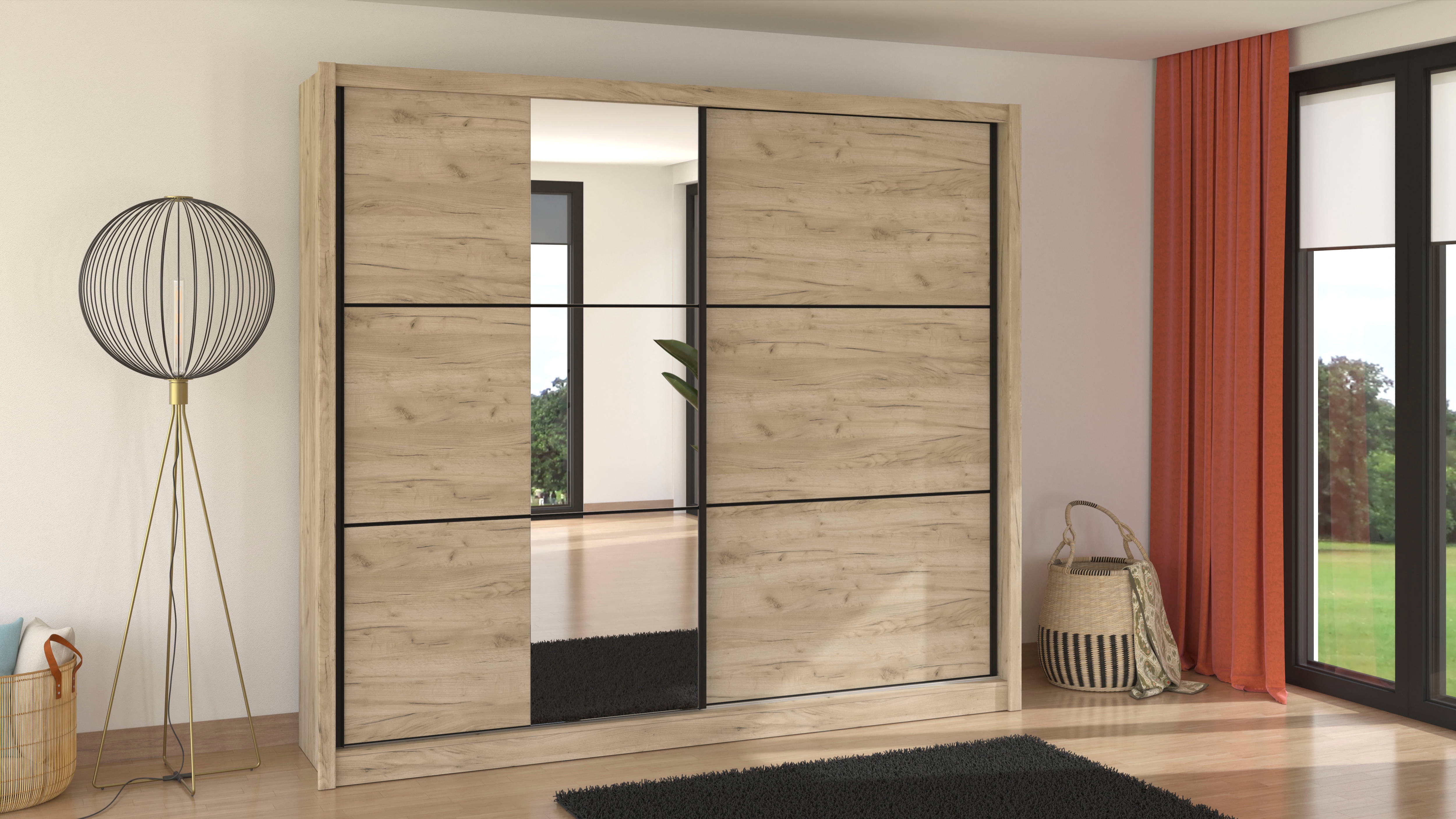 Home affaire Schwebetürenschrank "Navara Kleiderschrank mit Spiegel Wäscheschrank Garderobe" Kleiderschrank mit Spiegel, FSC-zertifiziert, 242,5x215,5x61cm