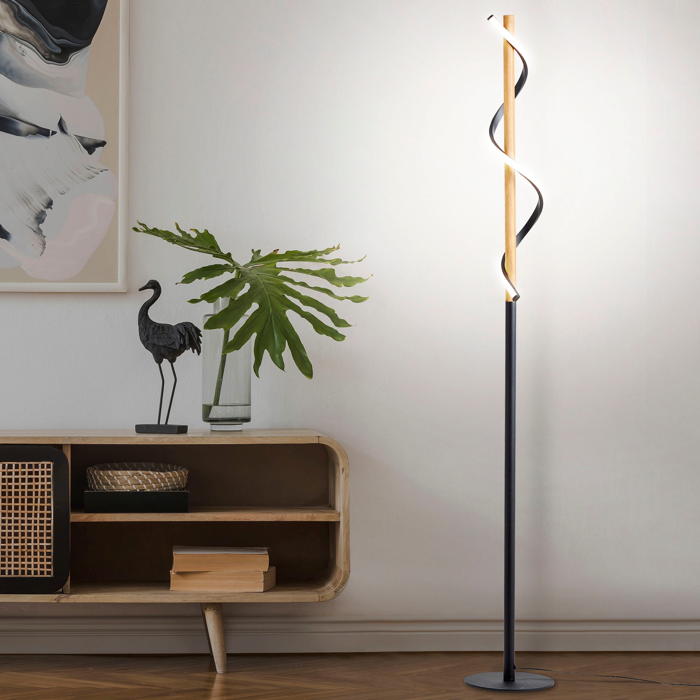 Höhe, Stehlampe Holz 2400 warmweißes »Amanlis«, / 1 Metall | Kunststoff 150 Licht, BAUR Lumen, / flammig-flammig, Home affaire cm